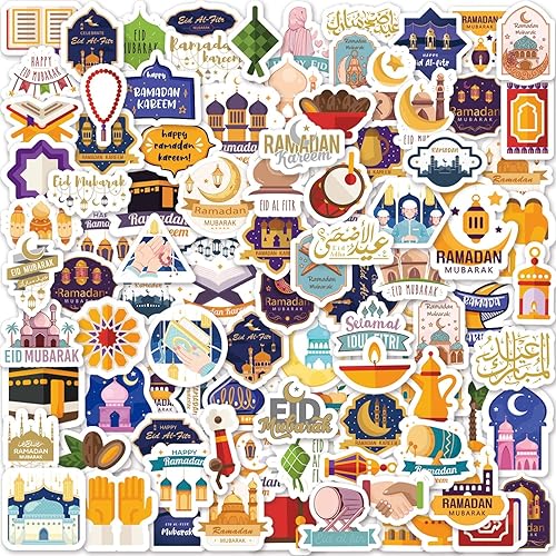 100 calcomanías de Ramadán y Eid, calcomanías de Ramadán Mubarak Eid Mubarak para niños y adultos, calcomanías islámicas de Ramadán Karrem para