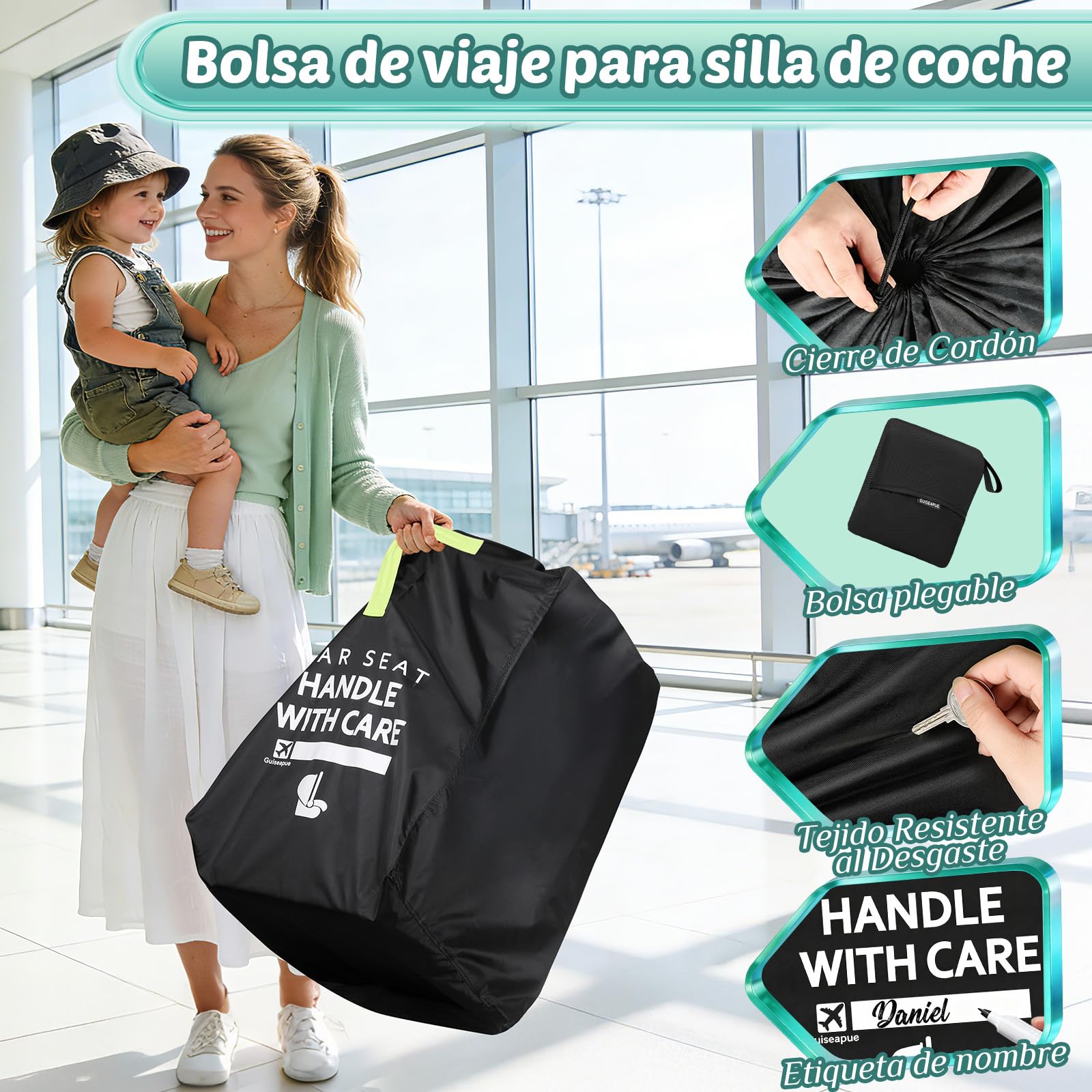 Guiseapue Bolsa de Viaje para el Asiento de automóvil avión: Bolsa de Asiento de automóvil Premium para Viajes de Aire para Todos los transportistas para bebés y Refuerzo y Convertible, Cobertura