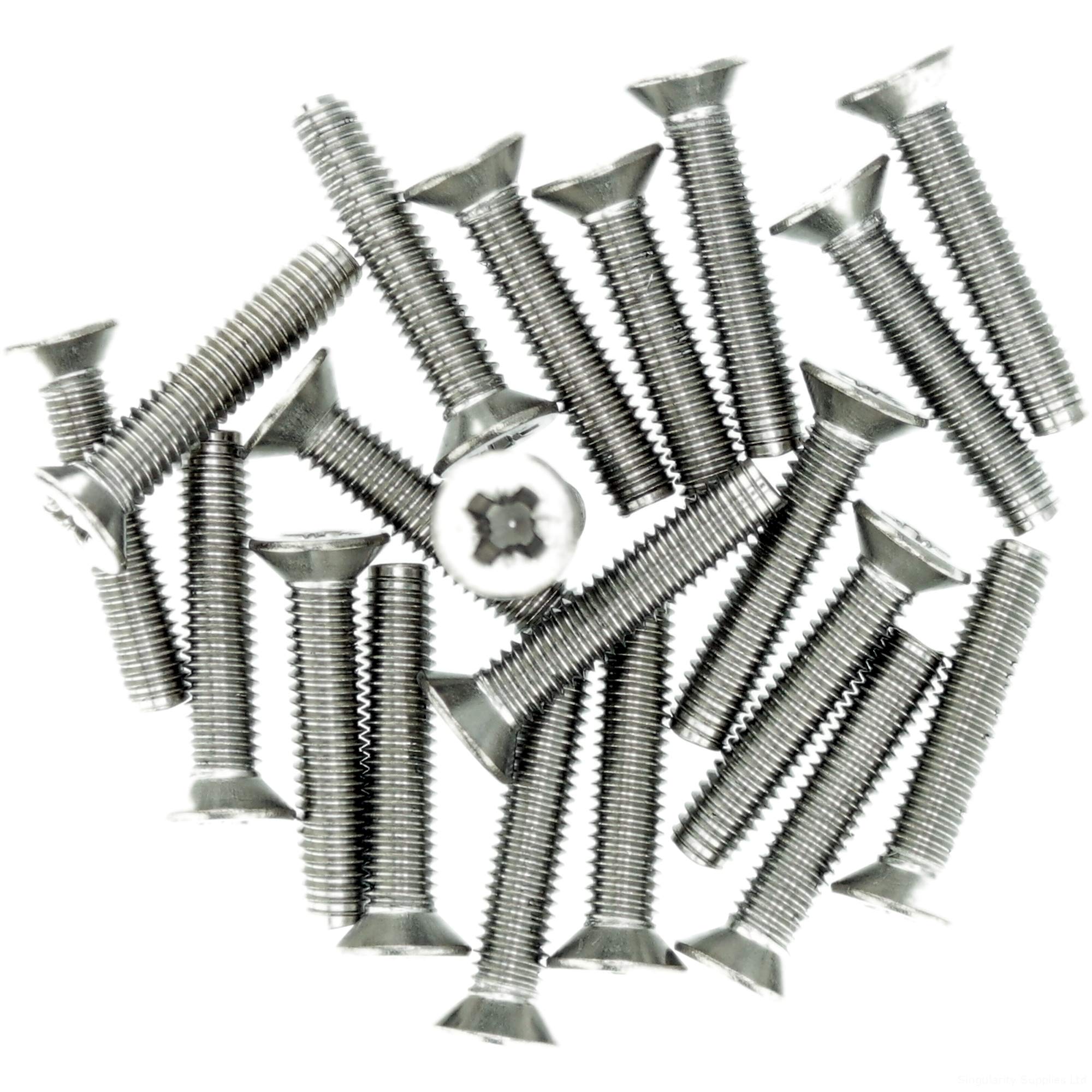 Singularity Supplies M4 (4Mm X 20Mm) Pozi Countersunk Thread Rolling Screw - Stainless Steel (A2) (Pack Of 20)