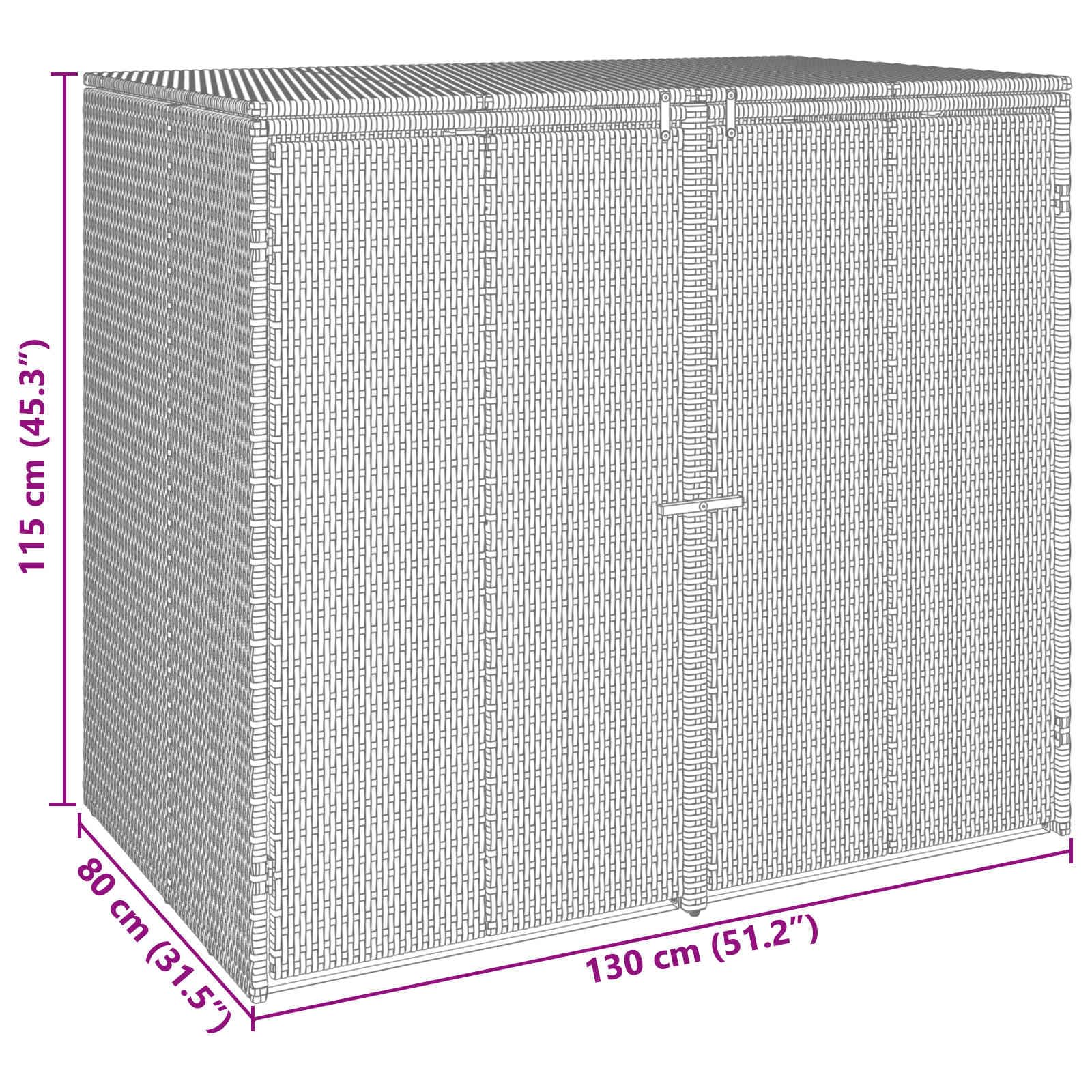 Mülltonnenbox 2 Stück Schwarz 130 x 80 x 115 cm Polyethylen mit Rattangeflecht pulverbeschichtet für Außenbereich Terrasse Gartenlagerung
