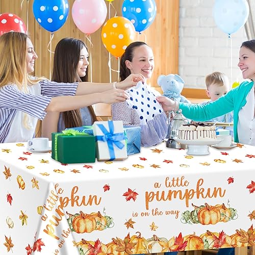 Miniatura 5 de 3 manteles de calabaza pequeña para decoración de fiesta de baby shower, con texto en inglés "A Little Pumpkin is On The Way" para baby shower,