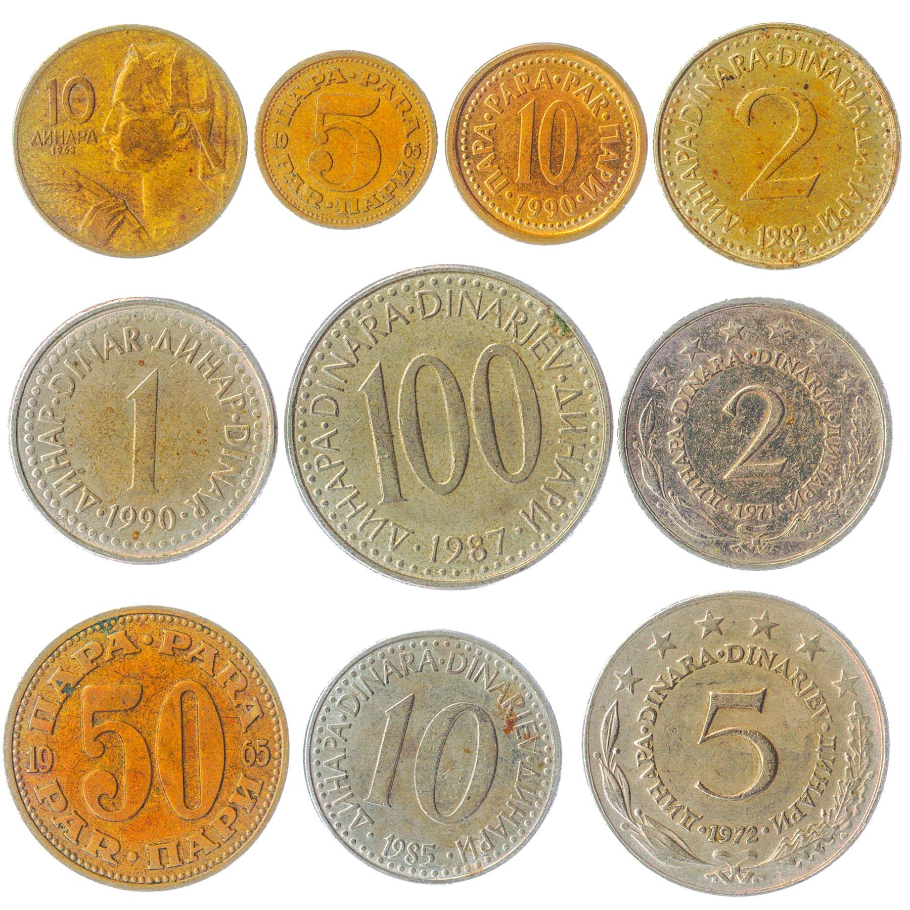 Hobby of KingsYugoslavia 10 Mixed Coins | Dinar | Dinara | Para | Non Existent Country | 1945-2003