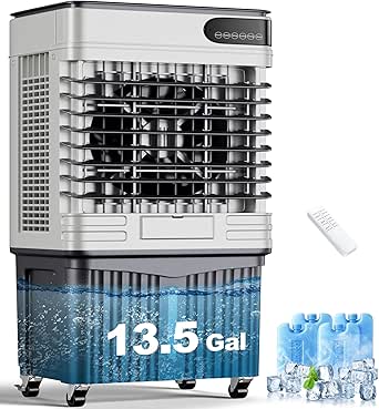 AKIRES 3600CFM Swamp Cooler, Evaporative Air Cooler with 13.5-Gal Water Tank, 4 Ice Packs, Evaporative Cooler for Outdoor Patio Garage Commercial Industrial Use (41IN)