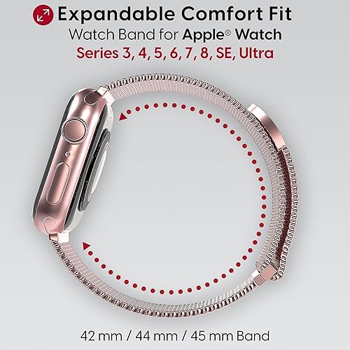 Miniatura 2 de TALK WORKS - Correa de reloj extensible compatible con la serie Apple Watch, cierre magnético, correa de malla de acero inoxidable de ajuste cómodo