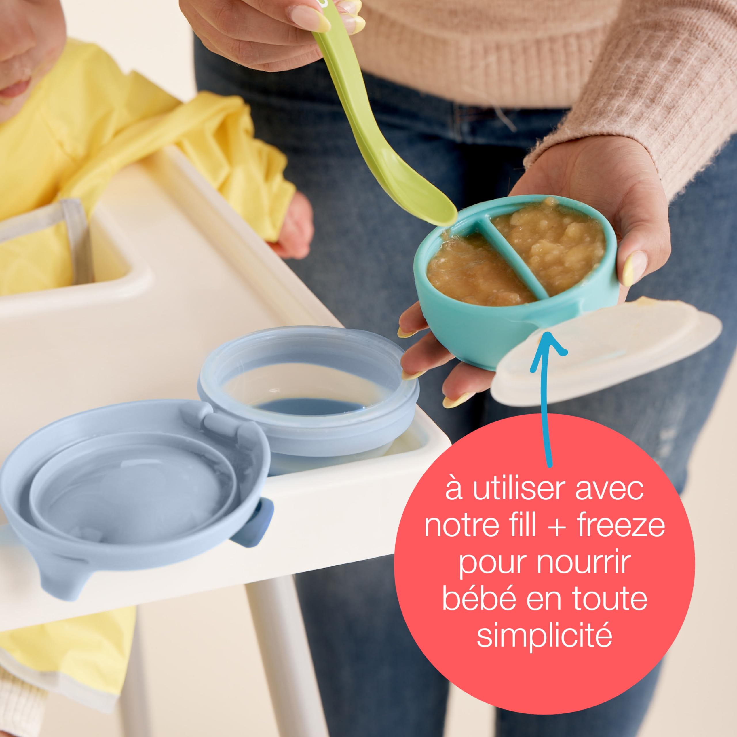 b.box Fill+Feed | Boite Repas Réutilisable pour Bébé | Boite de Conservation Alimentaire en Silicone avec Couvercle | Passe au Lave-Vaisselle et au Micro-ondes | Sans BPA | Dès 4 Mois | 110 ml