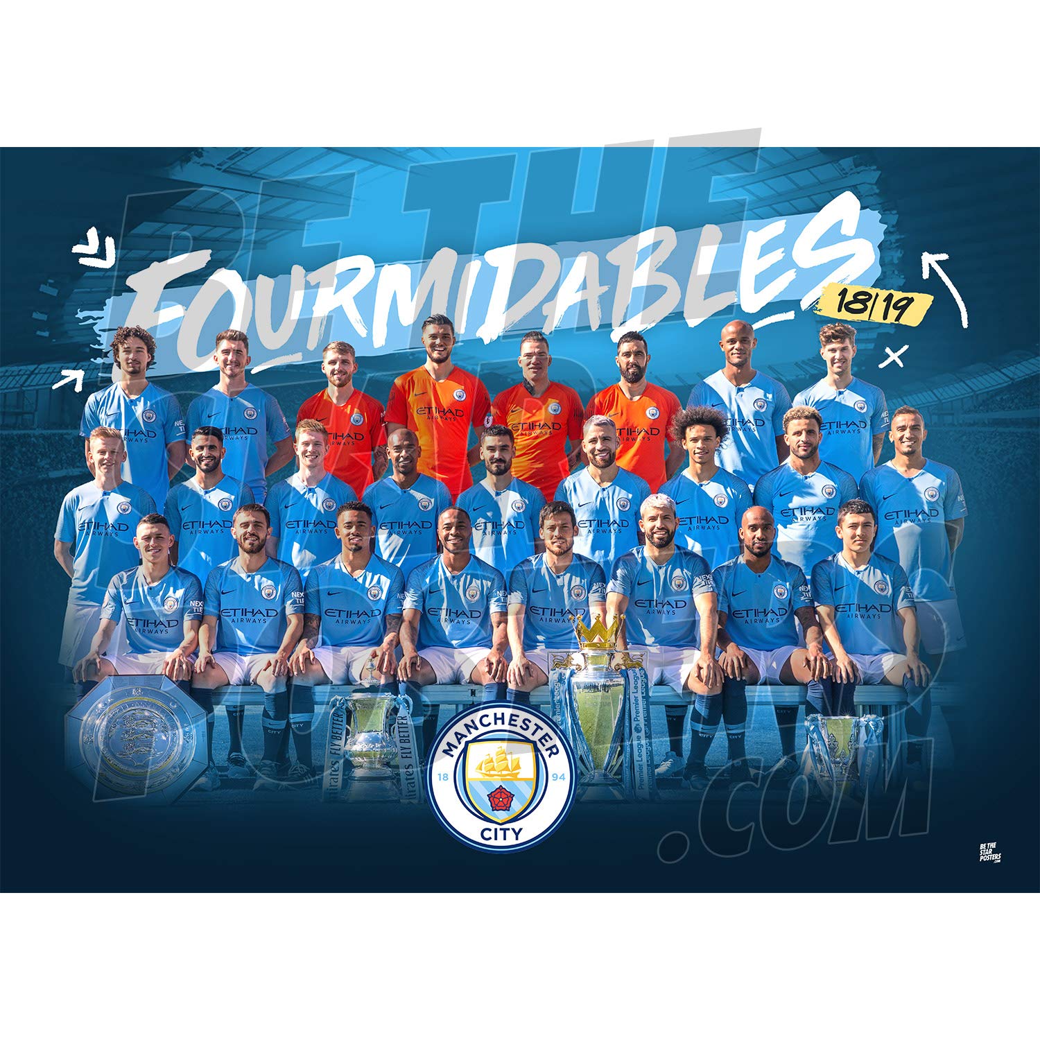 Be The Star PostersManchester City FC 2018/19 Fourmidables A2 Team Poster/Print/Wall Art - Officially Licensed Product Available in Sizes A3 & (A2), 1920-11003-2
