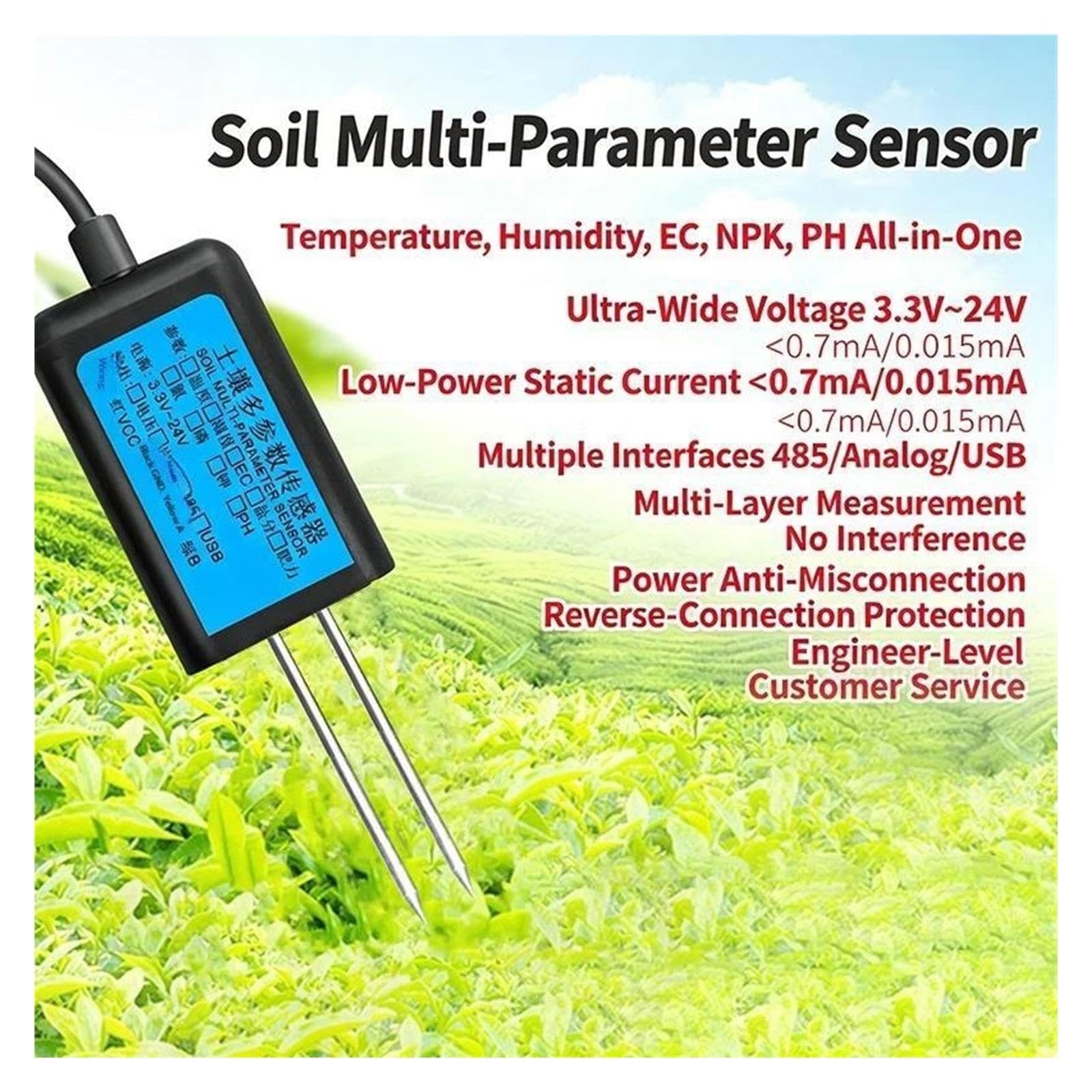 Sensore suolo Umidità Temperatura Umidità EC PH NPK