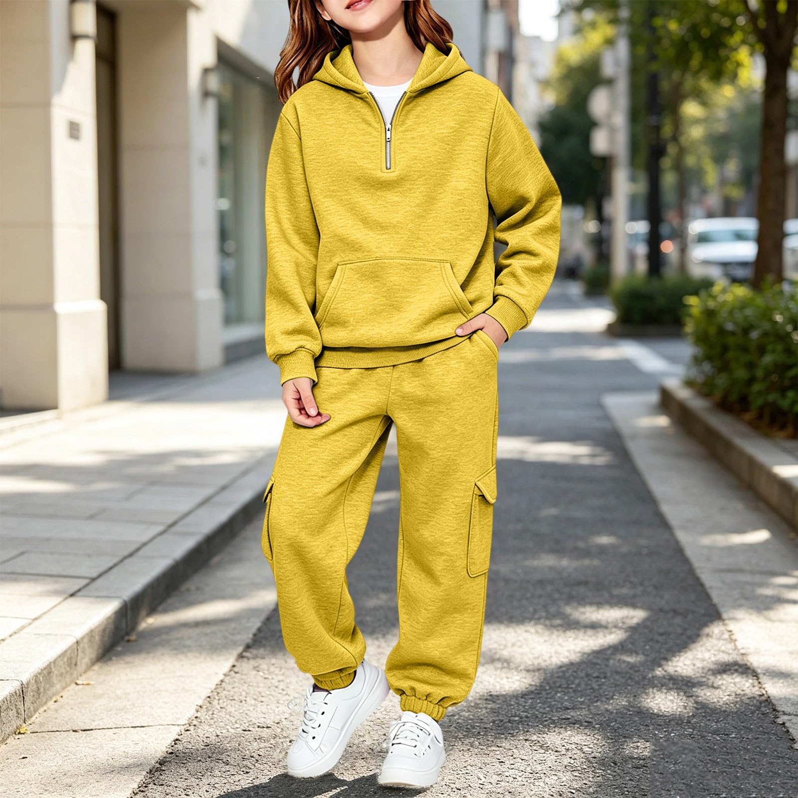 WINWUQB - Tuta da ginnastica con cappuccio e mezza zip per bambini