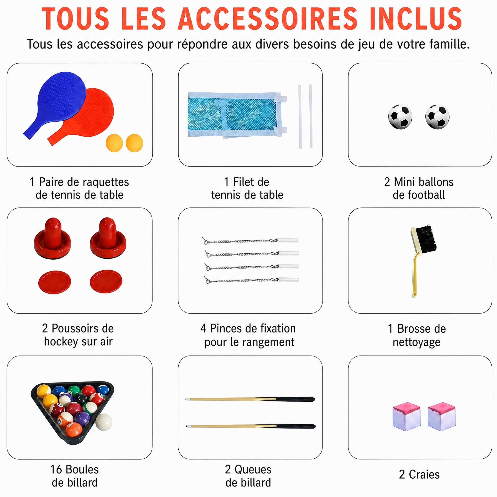 HLC Table multijeux 4 en 1, intégrant BabyFoot, Billard, ping-Pong et air Hockey,Idéal pour Les Adultes et Les Enfants, il constitue Le Cadeau Parfait