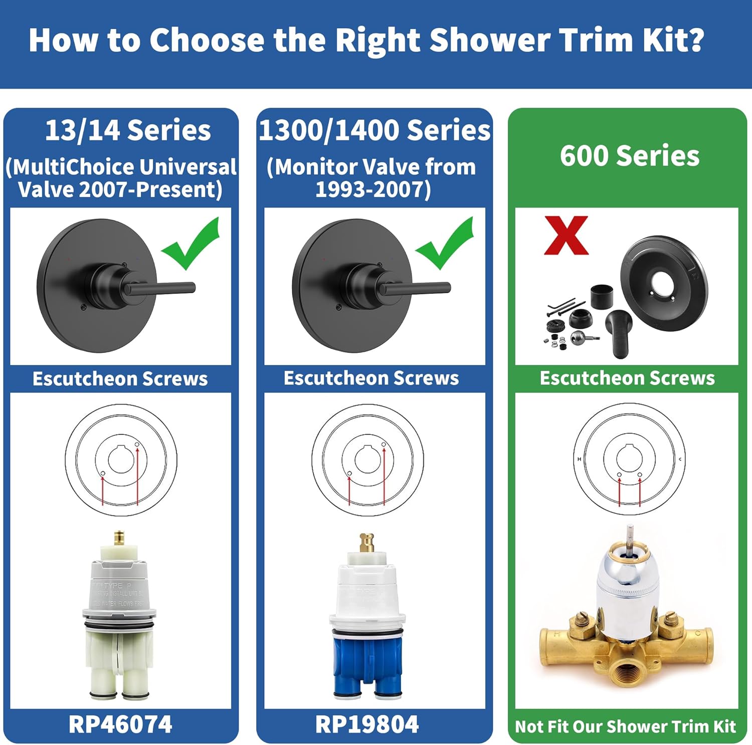 Replacement for Delta Faucet 14 Series Single-Function Black Shower Valve Trim Kit, Shower Handle, Matte Black Shower Trim Kit T14059-BL (Cartridge and Valve Not Included)