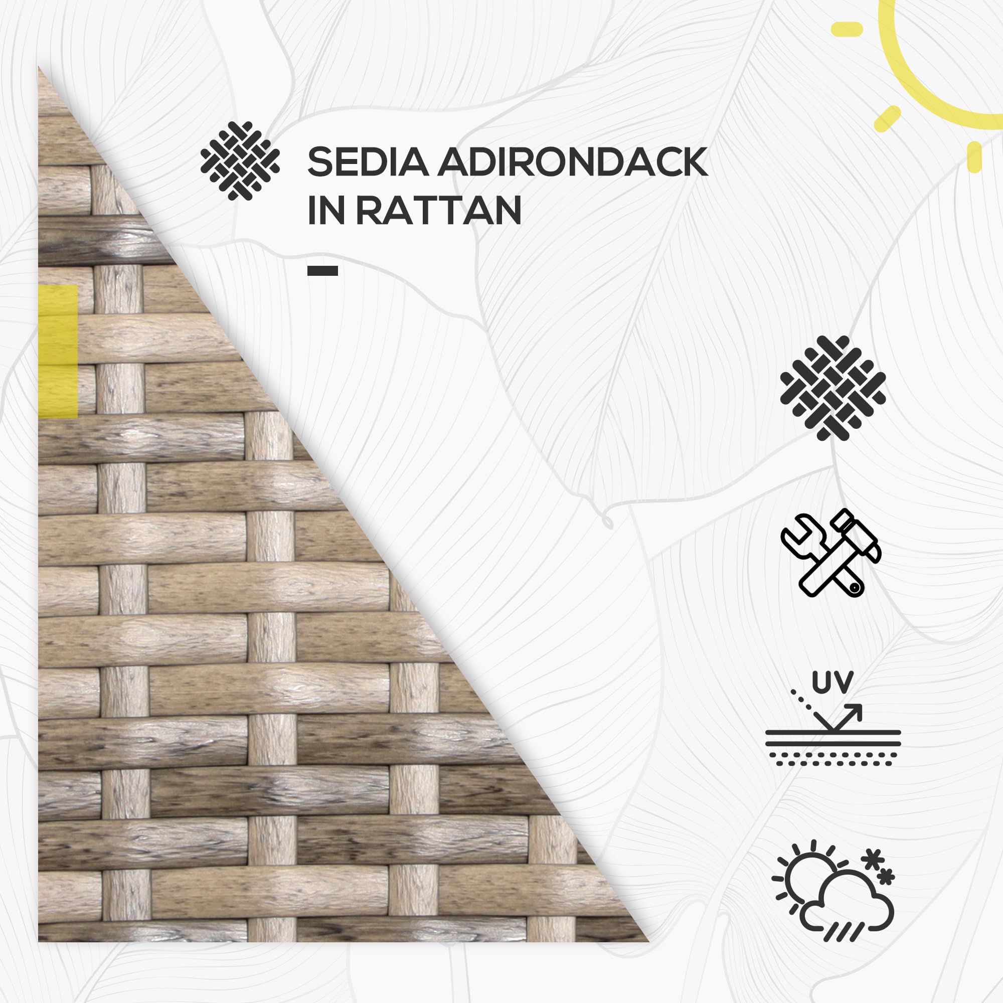 Outsunny Adironrack Silla de jardín con reposabrazos y Cojines, Silla de ratán y Acero para Interior y Exterior, 64x80x90 cm, Mezcla de marrón y Gris Oscuro