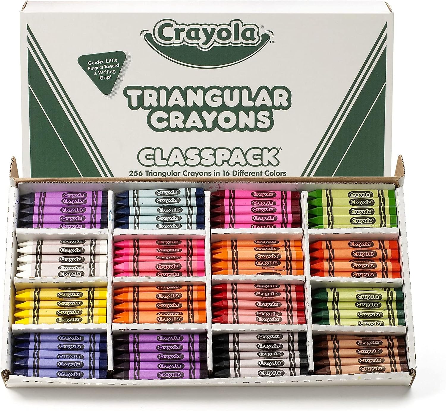Crayola Triangular Crayon Classpack, Toddler Crayons, 16 Assorted Colors, 256 Count, Bulk
