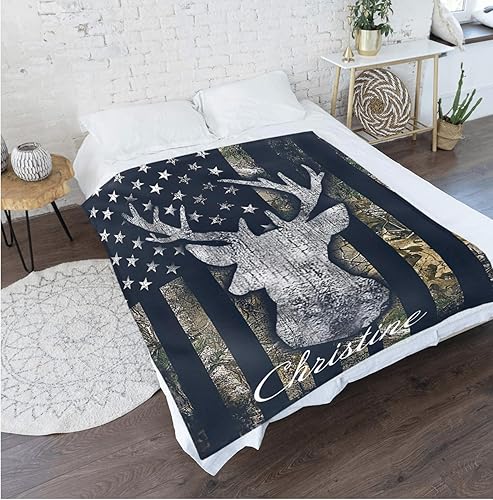 Miniatura 2 de Manta de bebé con diseño de ciervo y camuflaje con nombre y texto, manta personalizada para recién nacidos, para niños y niñas, regalo de
