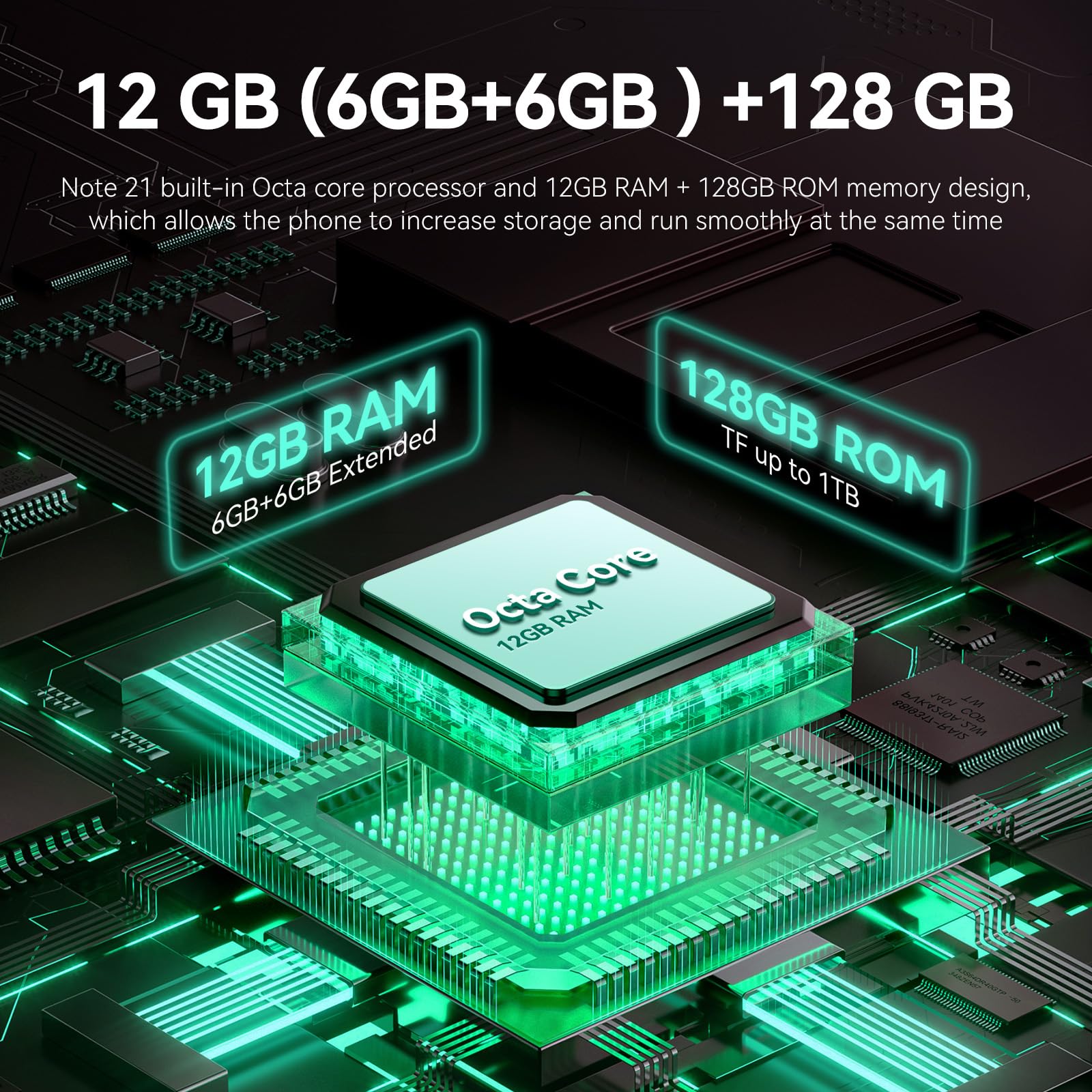 CUBOT Note 21 Smartphone 12GB(6+6) RAM + 128GB ROM TF 1TB Expand 6,56" 90Hz Schermo Android 13 Telefono Cellulare 50MP Fotocamera 5200mAh 4G Doppio SIM Octa Core Face ID - Verde