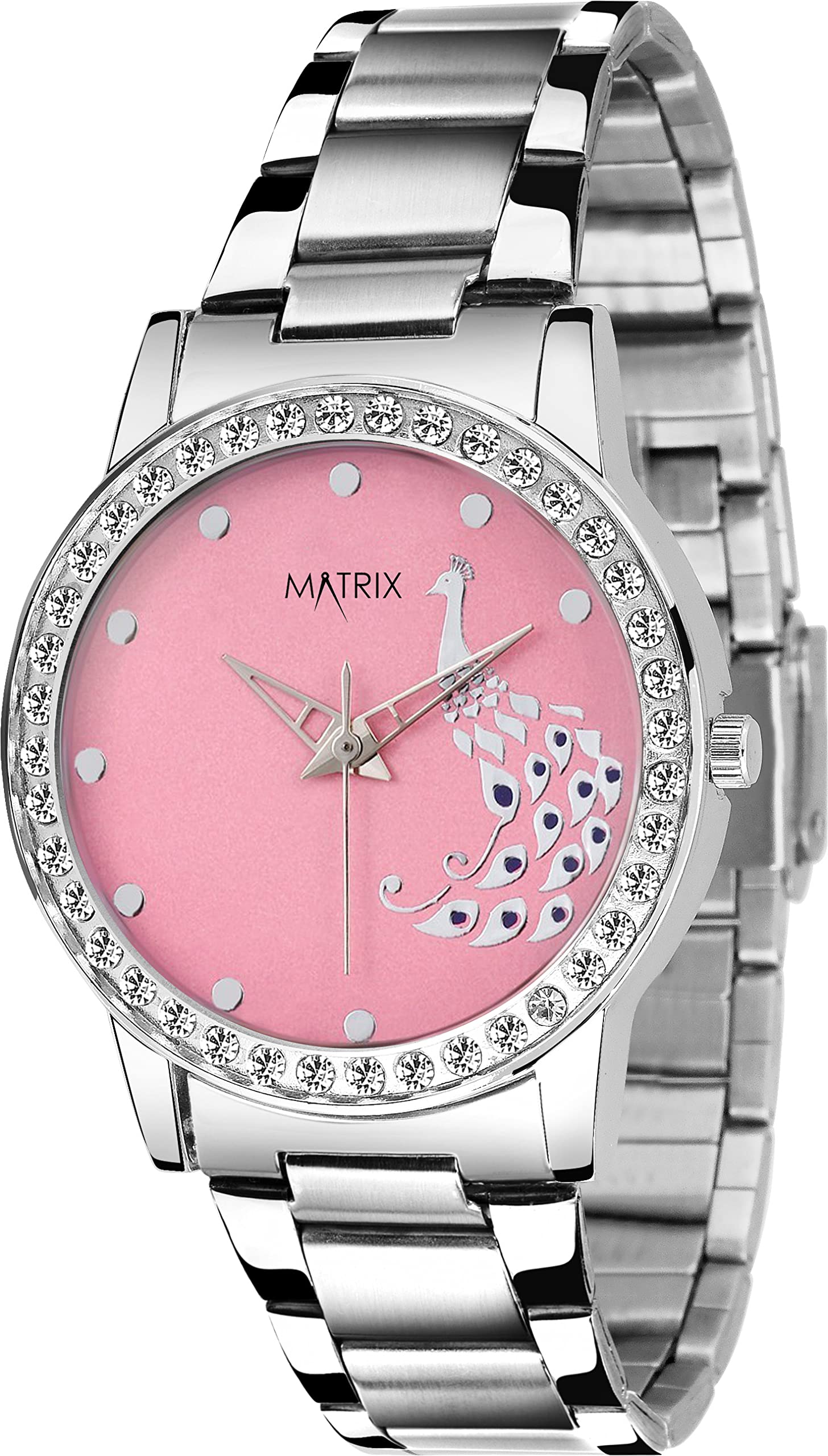 Matrix Stainless Steel Divine Stone Studded Black & Pink Analog Watch For Girls & Womens (Blush Pink), Band Color-Silver (B0BNXGW4KQ) Amazon Price History, Amazon Price Tracker
