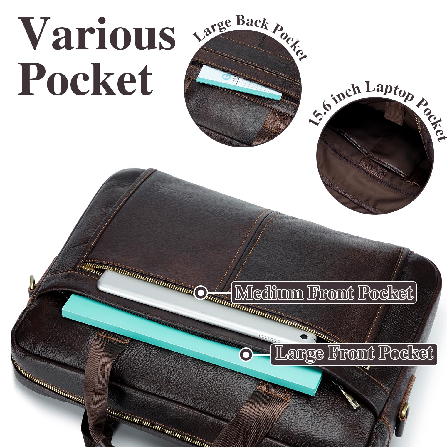 BAGZY Laptoptasche 15.6 Zoll Aktentasche Herren Umhängetasche Geschenk für Männer Handtasche für Männer Echtes Leder Herren Business Tasche Notebook Tasche Bürotasche (Schwarz)