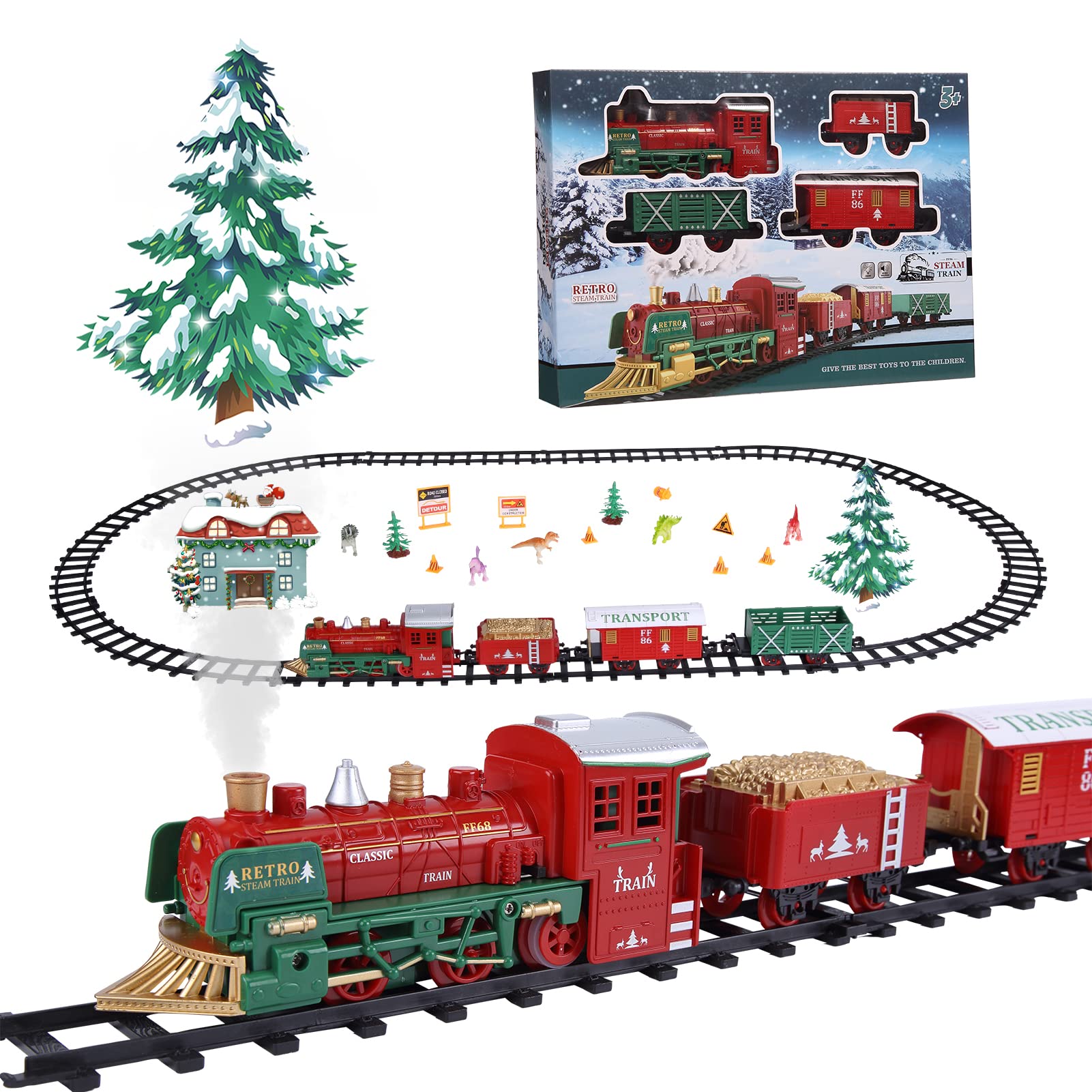 Train Set with Lights and Sounds - Festive Holiday Decoration and Gift