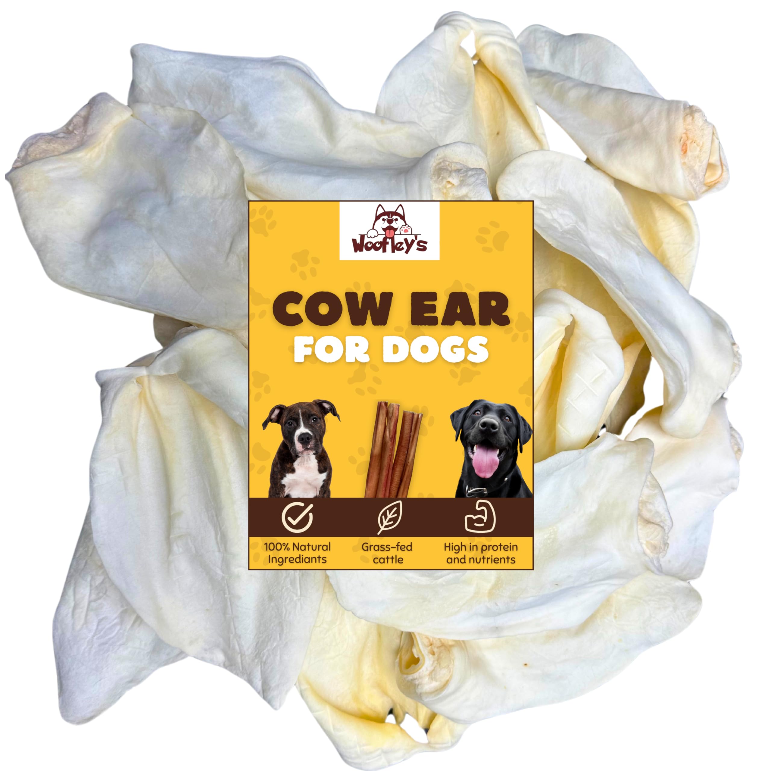 Woofley's White Cow Ears - (12 Count) - Best Cow Ears for Dogs - Beef Buffalo No Hide Dog Chews - Natural Cow Ear Dog Chews