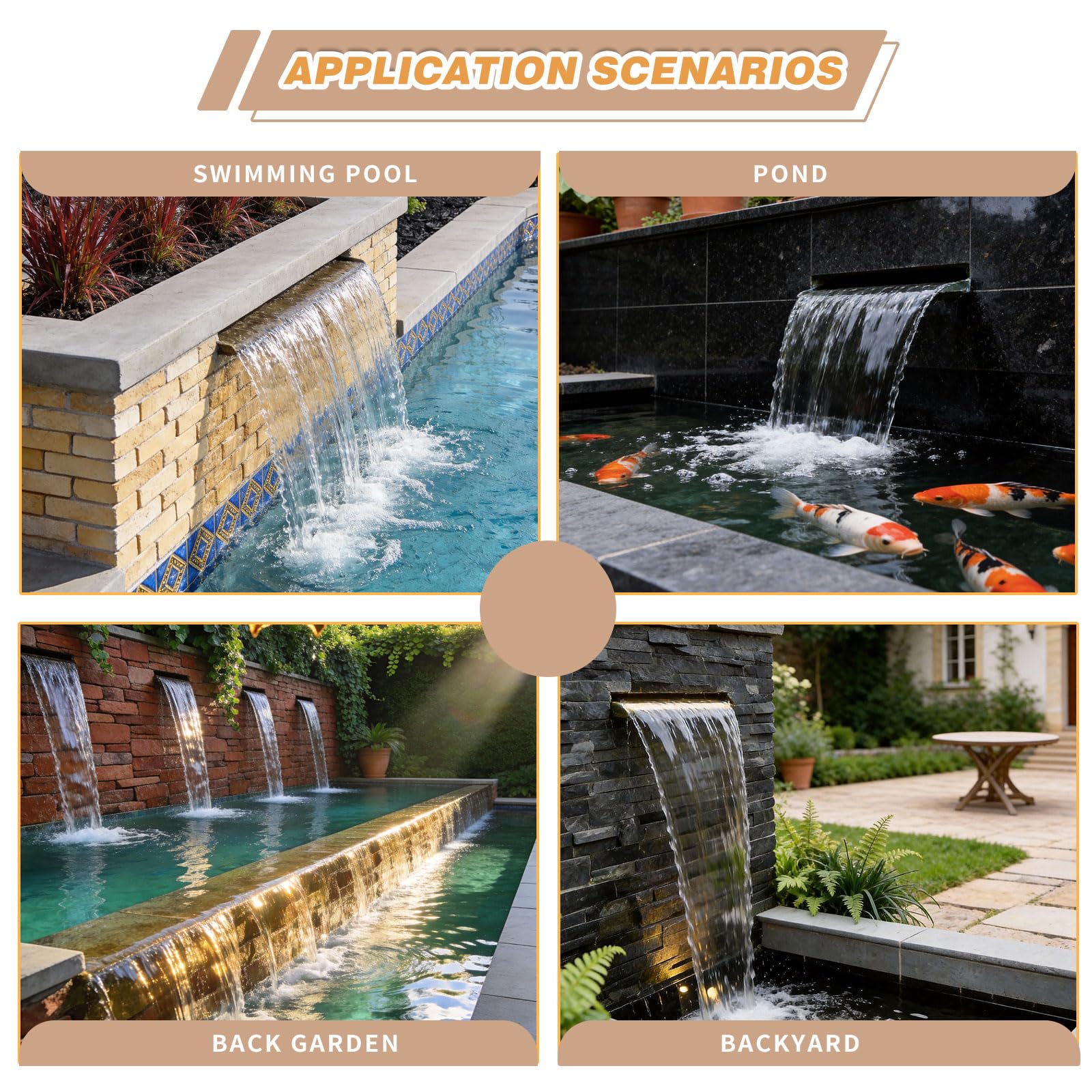 Fontana da salto per piscina, troppopieno cascata per laghetti coetanei, 90 cm, in acrilico trasparente per piscine, laghetti da giardino, terrazze e come decorazione per vasche idromassaggio