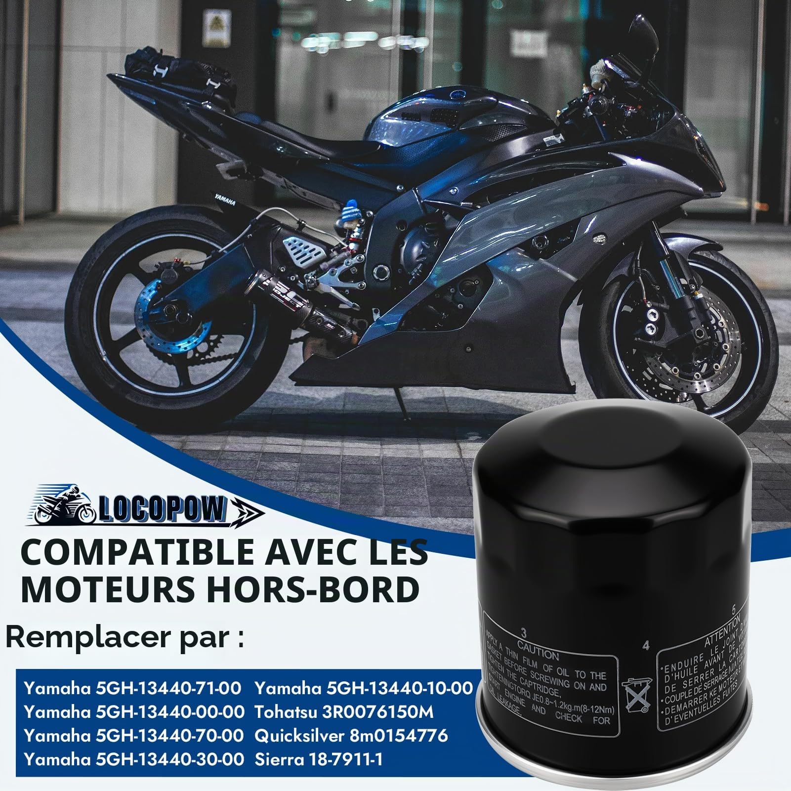 LOCOPOW F115 Filtre à huile pour Yamaha 5GH-13440-71-00 5GH-13440-00-00 5GH-13440-70-00 3R0076150M 18-7911-1 F100 F15 F25 F30 F40 F50 F60 F70 F75 F80 Yamaha, Honda, et Nissan/Tohatsu 9.9-115 HP