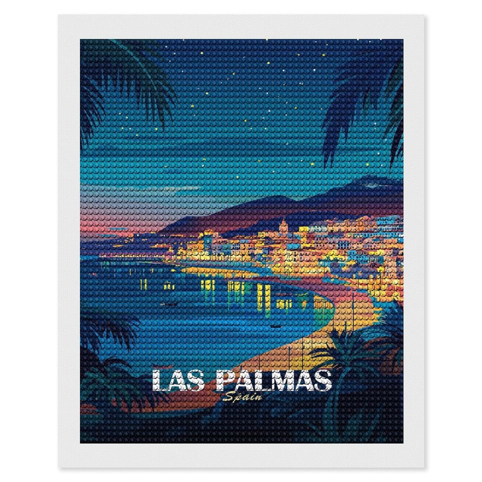 Junmoney Las Palmas Spain Travel Diamond Art Canvas 16"x20", for Creative Relaxation, Simple to Start, Aesthetic Room Decor, Holiday Gift Idea