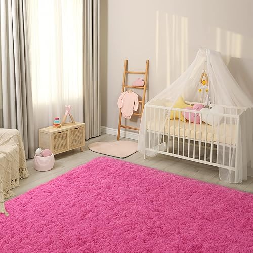 Miniatura 8 de YJ.GWL - Alfombras de pelo alto y suave para cuarto de bebé, dormitorio, para que el bebé juegue en el suelo, alfombras esponjosas, antideslizantes,