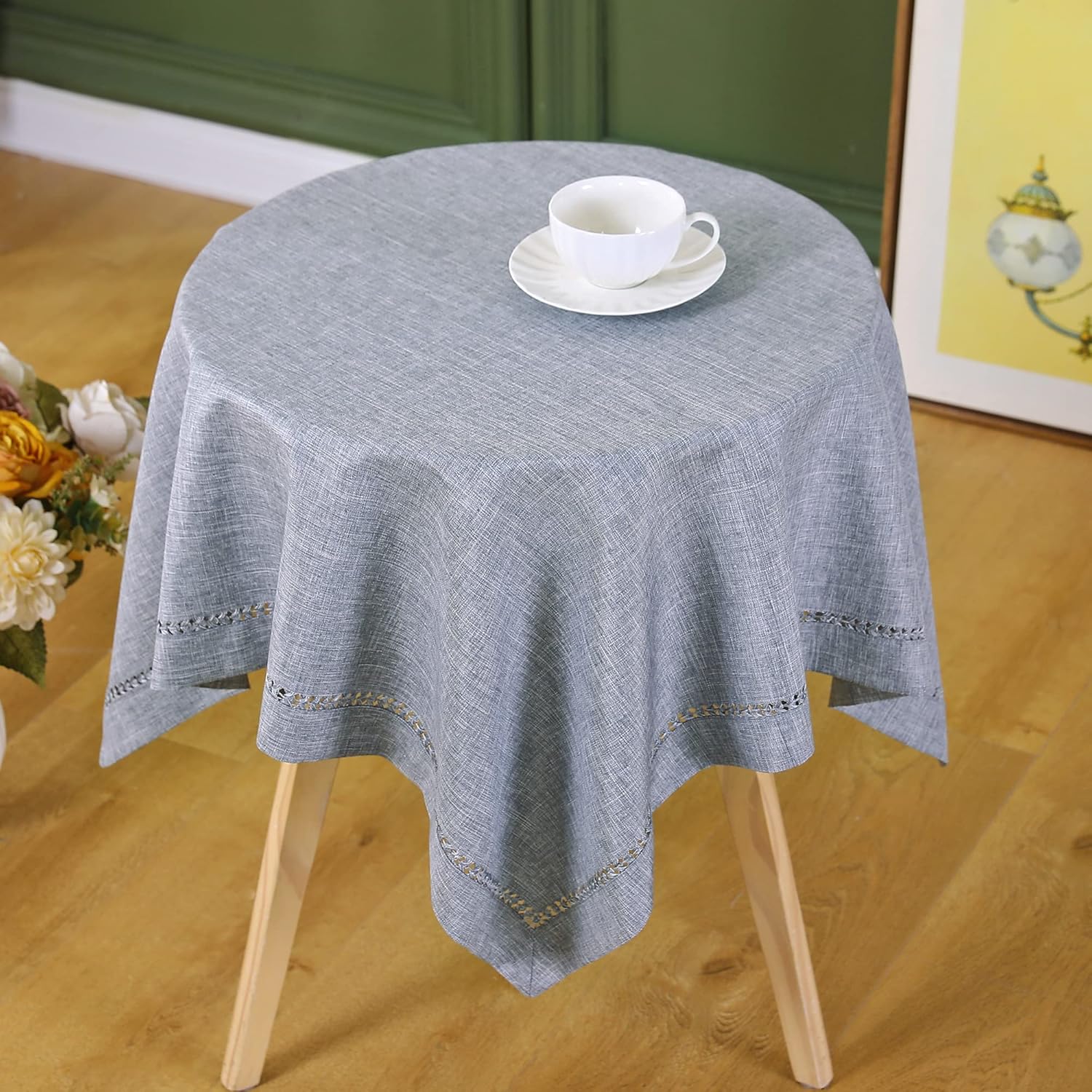 Handmade Hemstitch Tablecloth Natural Faux Linen Table