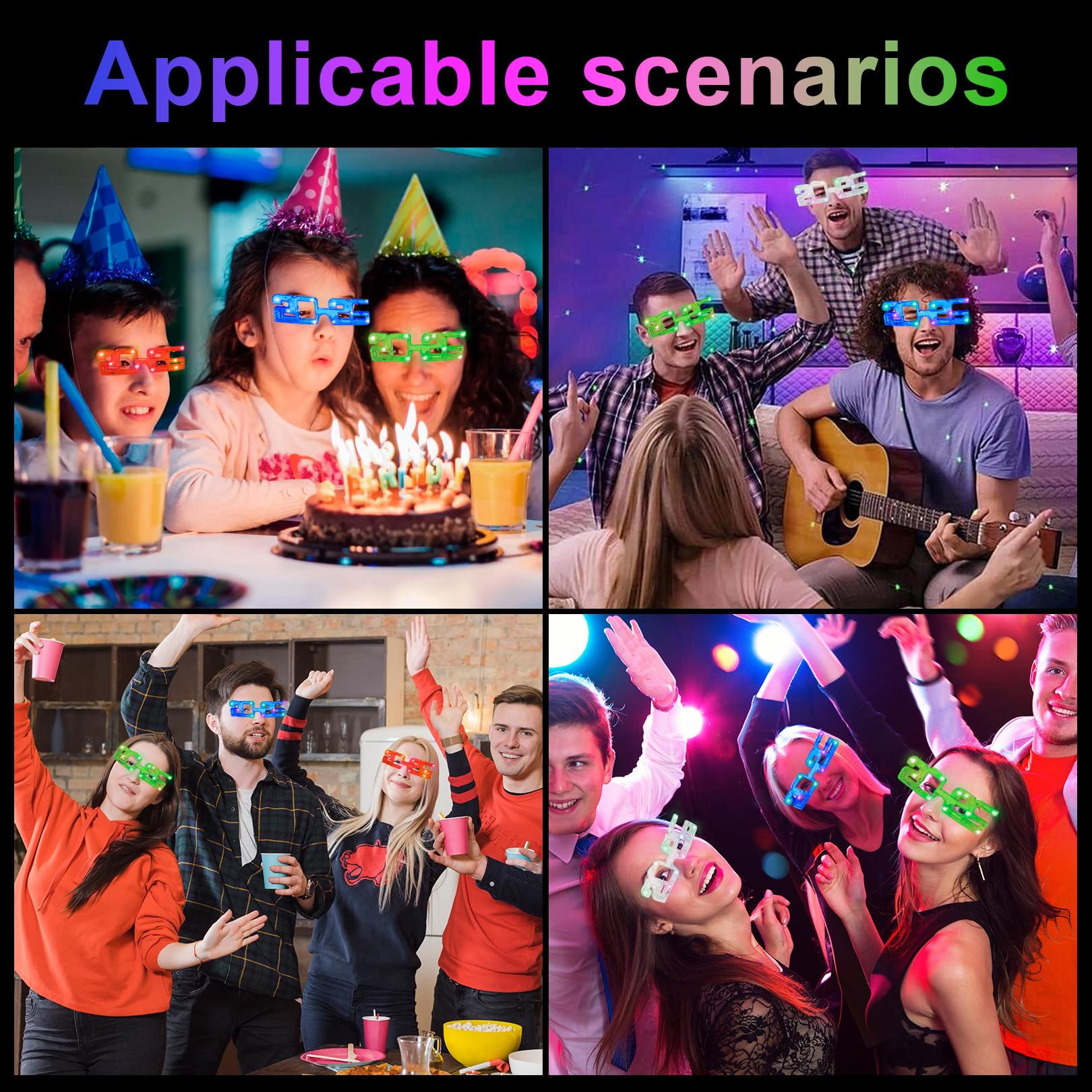 Fogcosy 4 Pack LED Lights 2026 Glasses, 2026 Happy New Year Glow Glasses, Glow in The Dark Party Light-up Eyeglasses - Image 4