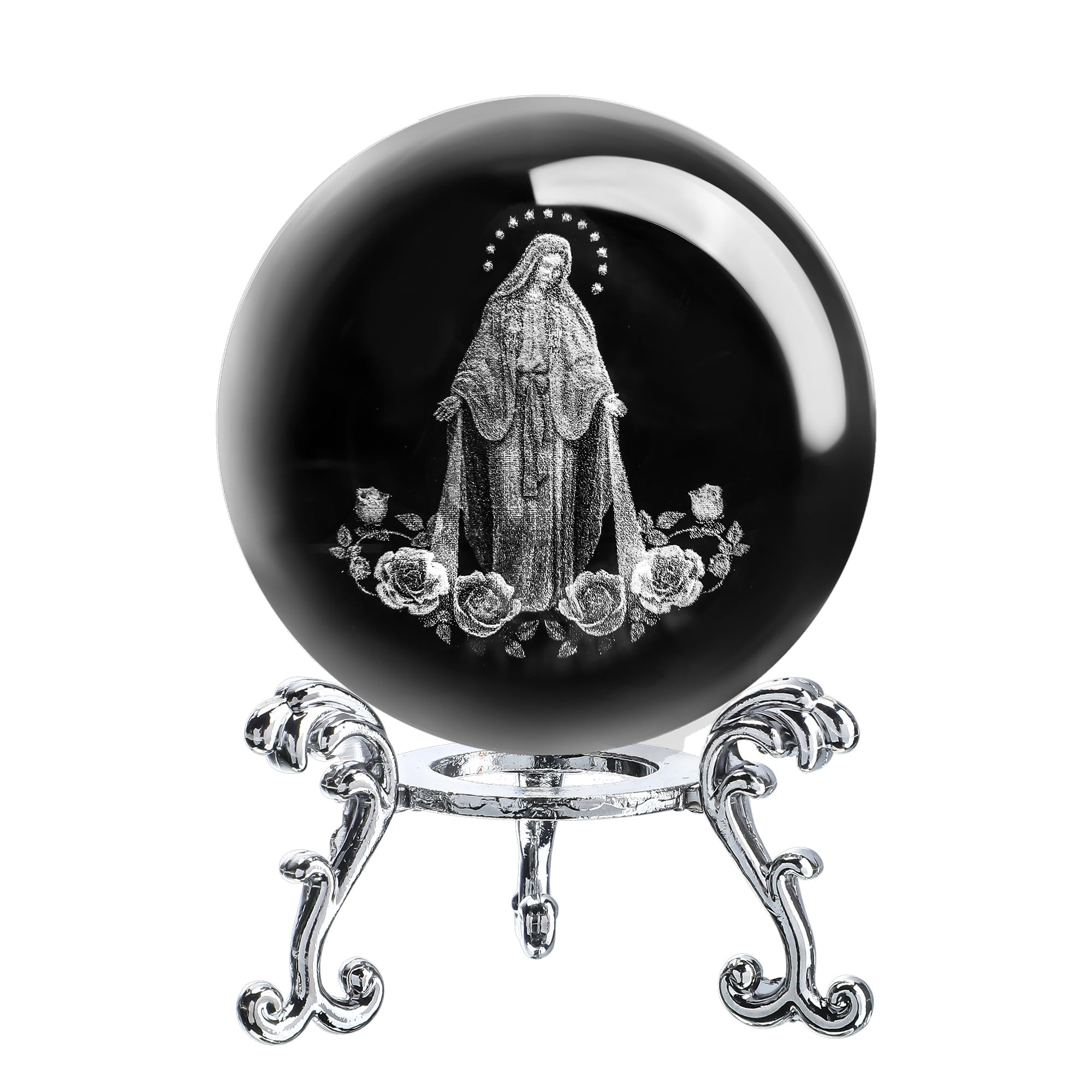 ZEERSHEE 3D The Blessed Virgin Mary Crystal Ball Laser Etched Our Lady of Guadalupe Glass Sphere Statue Mother Mary Christian Catholic Religious Easter Gifts