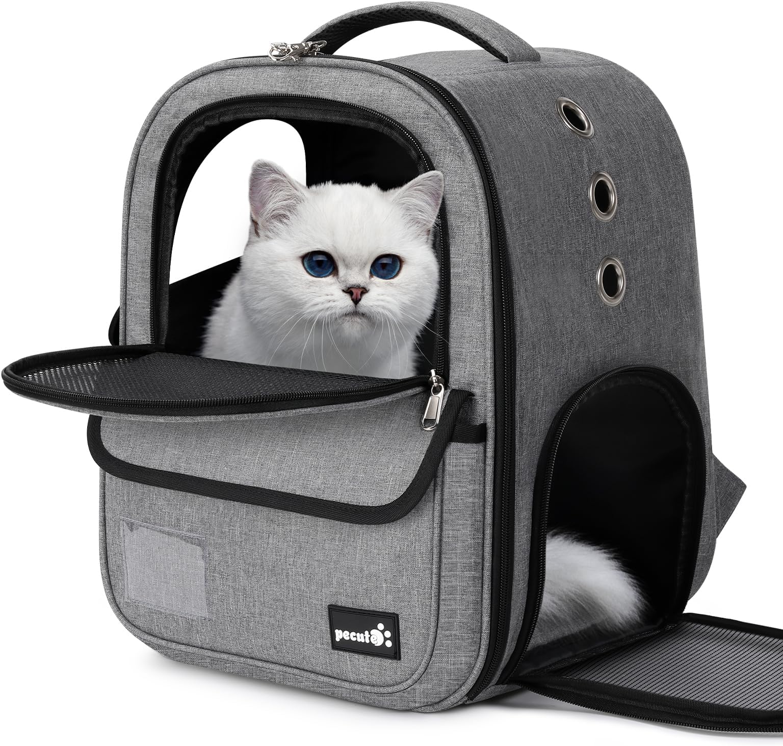 pecute Cat Backpack 6 kg Pet Backpack for Small Dogs, Portable and Foldable Cat Bag, Breathable and Lightweight, with Safety Rope and Zip with Lock for Travel, Mountaineering