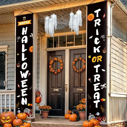 KatchOn, Cartel de Feliz Halloween de Trick or Treat Grande, 72 x 12 pulgadas Cartel negro para puerta de Halloween para decoraciones de Halloween