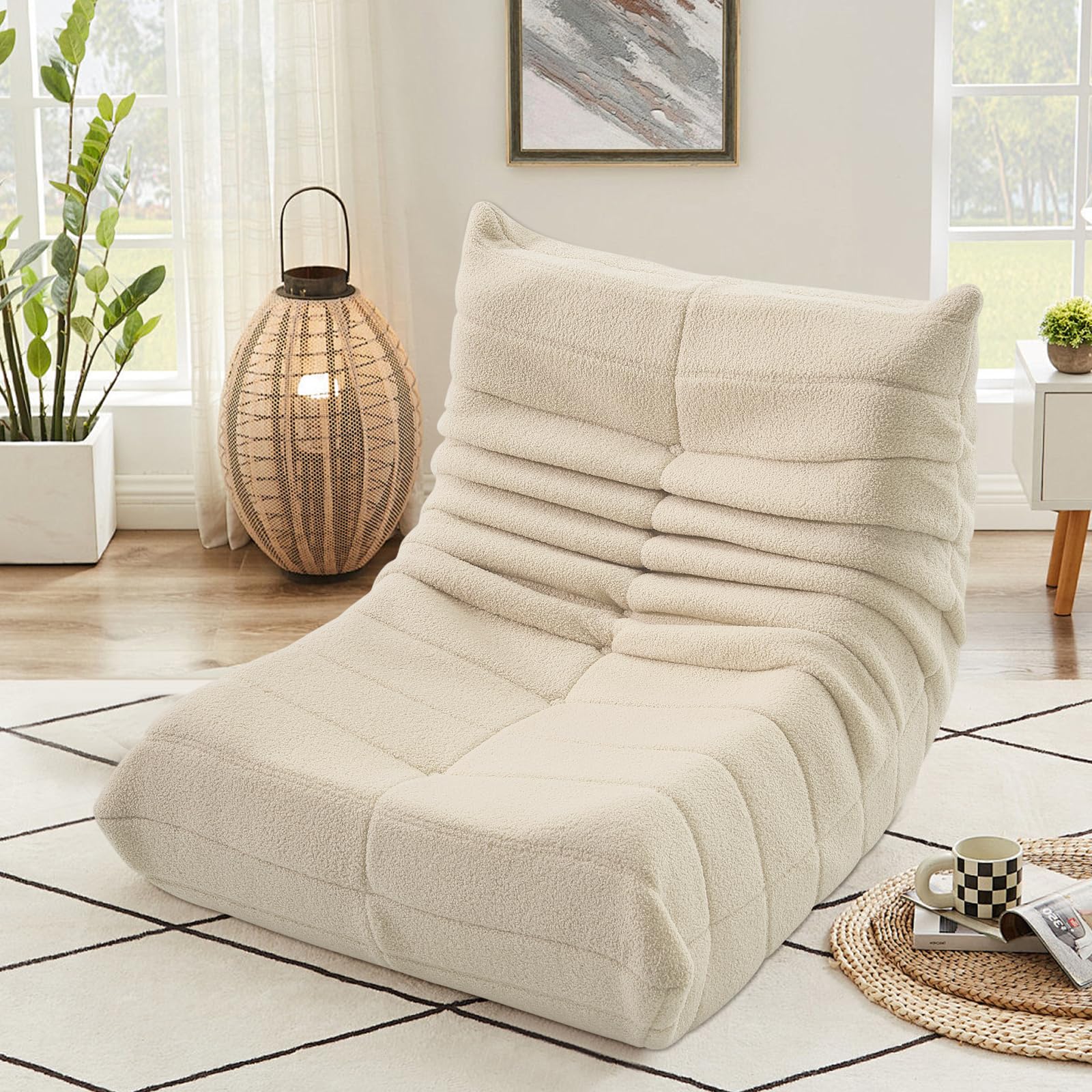 Puff Bean Bag Chair con Relleno Puf para Dormitorio y Salón Cómodo Uso en el Salón, Oficina o Café (Beige)