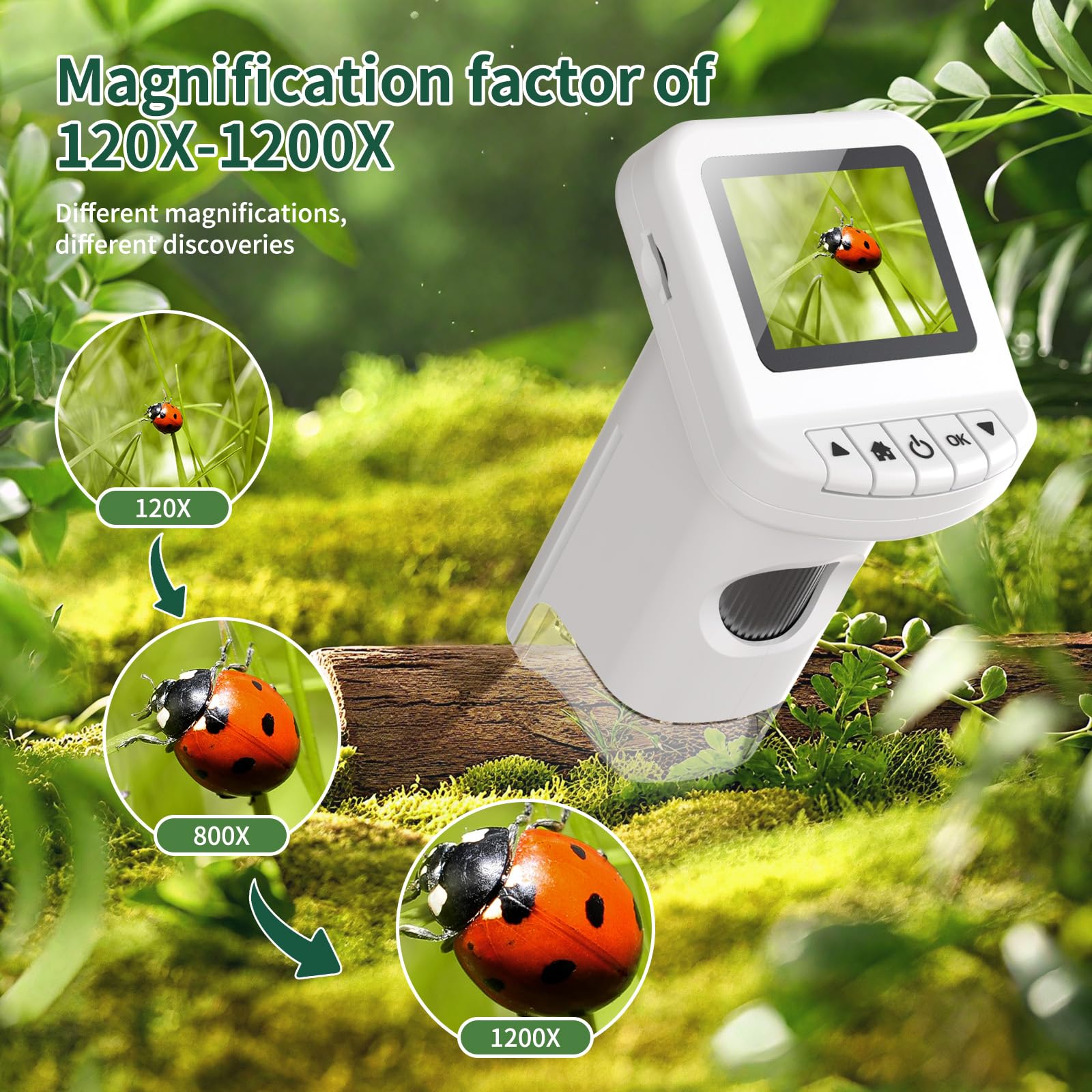 Kids Digital Microscope 1200X - Handheld Portable With Screen & Photo/Video Function