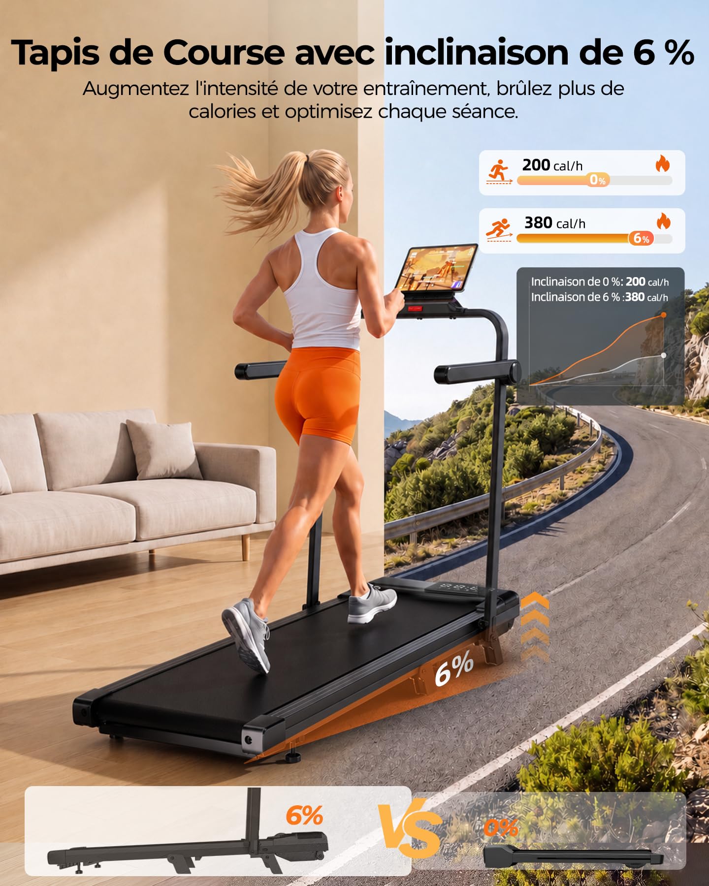 Superun Raceable Tapis de Course Inclinable 2.5HP Tapis de Marche avec Rampes, 1-6km/h, 1-12km/h APP Contrôle Max 136KG Walking Pad Portables avec Parcours d'entraînement et Courses Multi-Coureurs