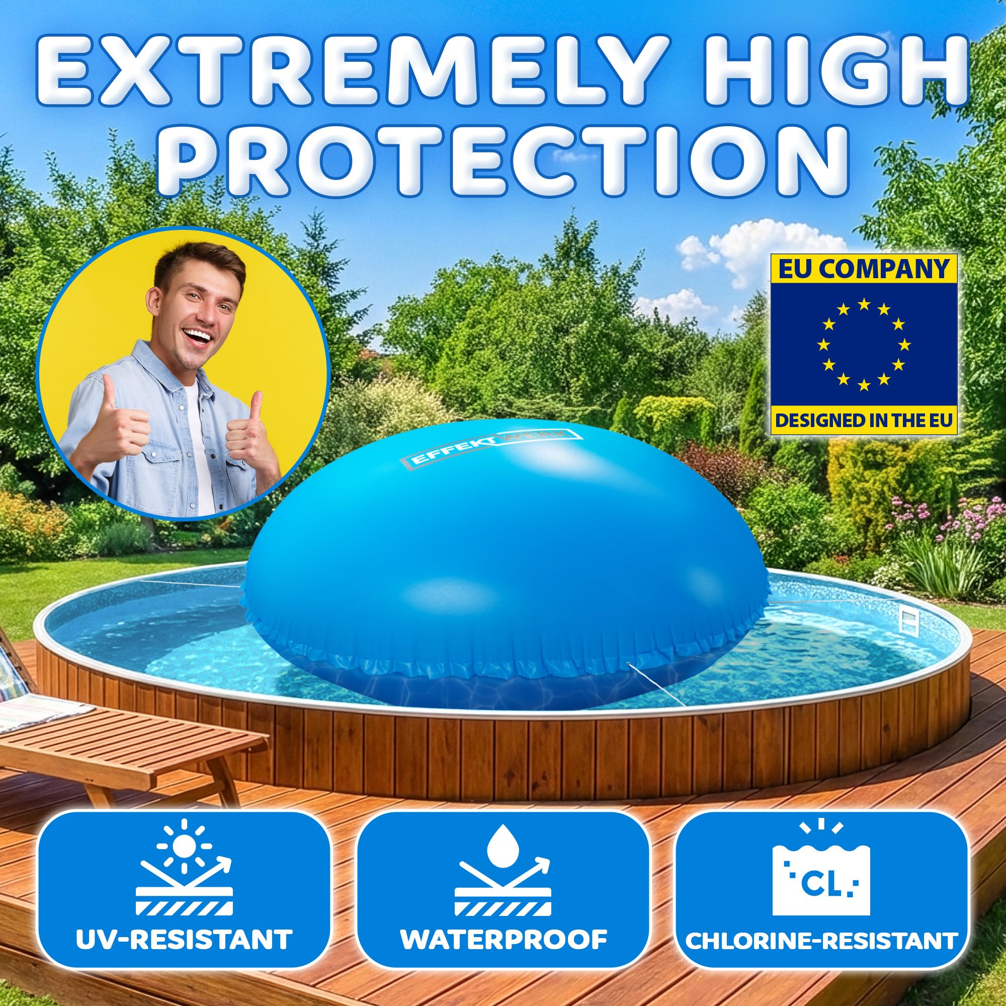Poolkissen für den Winter - 3m Riesiges Aufblasbares Luftkissen/EIS-Ausgleicher für Aufstellpools mit 5m Seil, Flicken und Ventilkappe