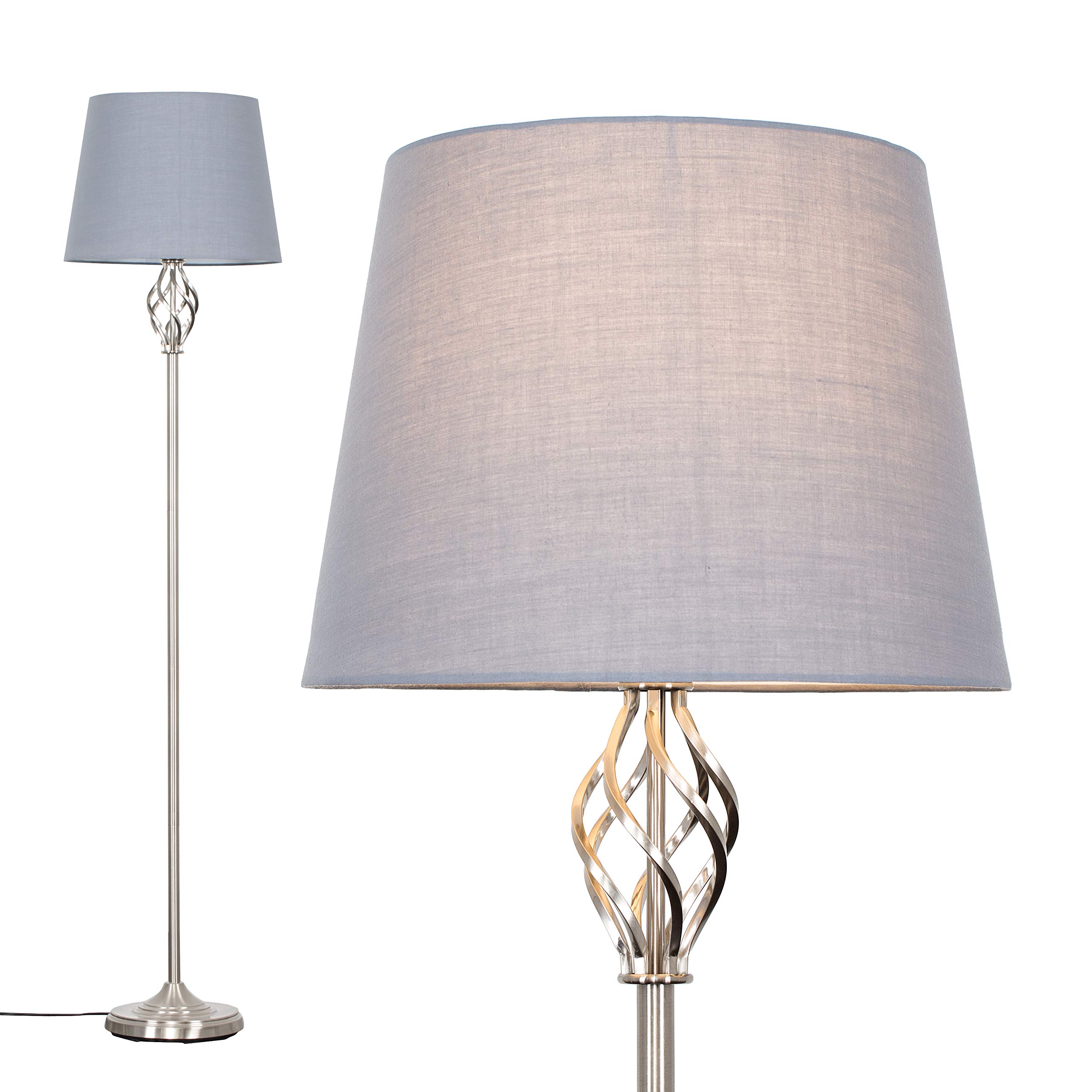 Valuelights Memphis Traditional Style Satin Nickel Barley Twist Floor Lamp With Grey Tapered Light ShadeWith Led Gls Bulb from B&Q