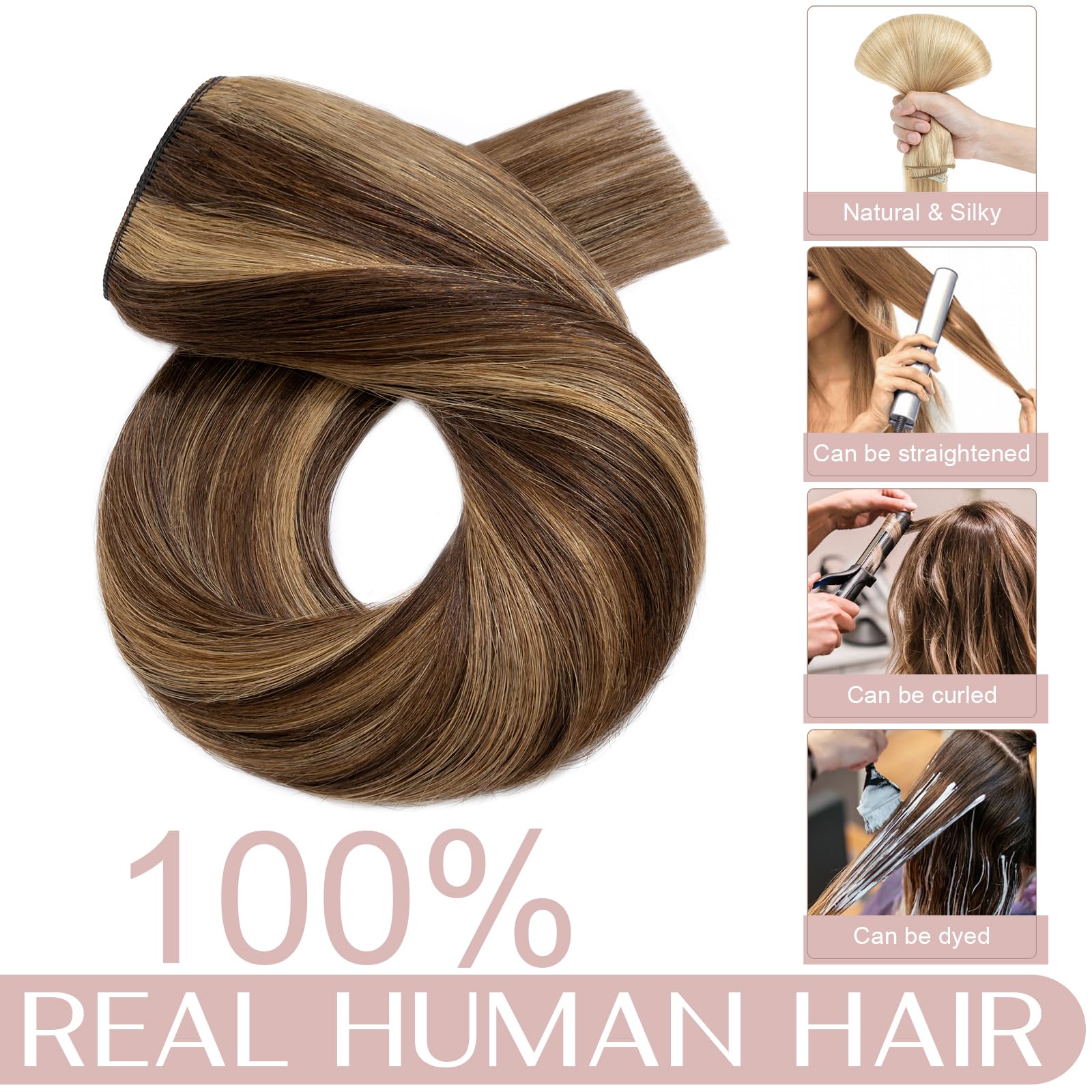 14"(35cm) SEGO Extensiones de Cabello Natural Clip Una Pieza GRUESA [#4/27 Castaño Chocolate/Rubio Oscuro] 100% Remy Pelo Humano Liso Postizos (75g) - 5