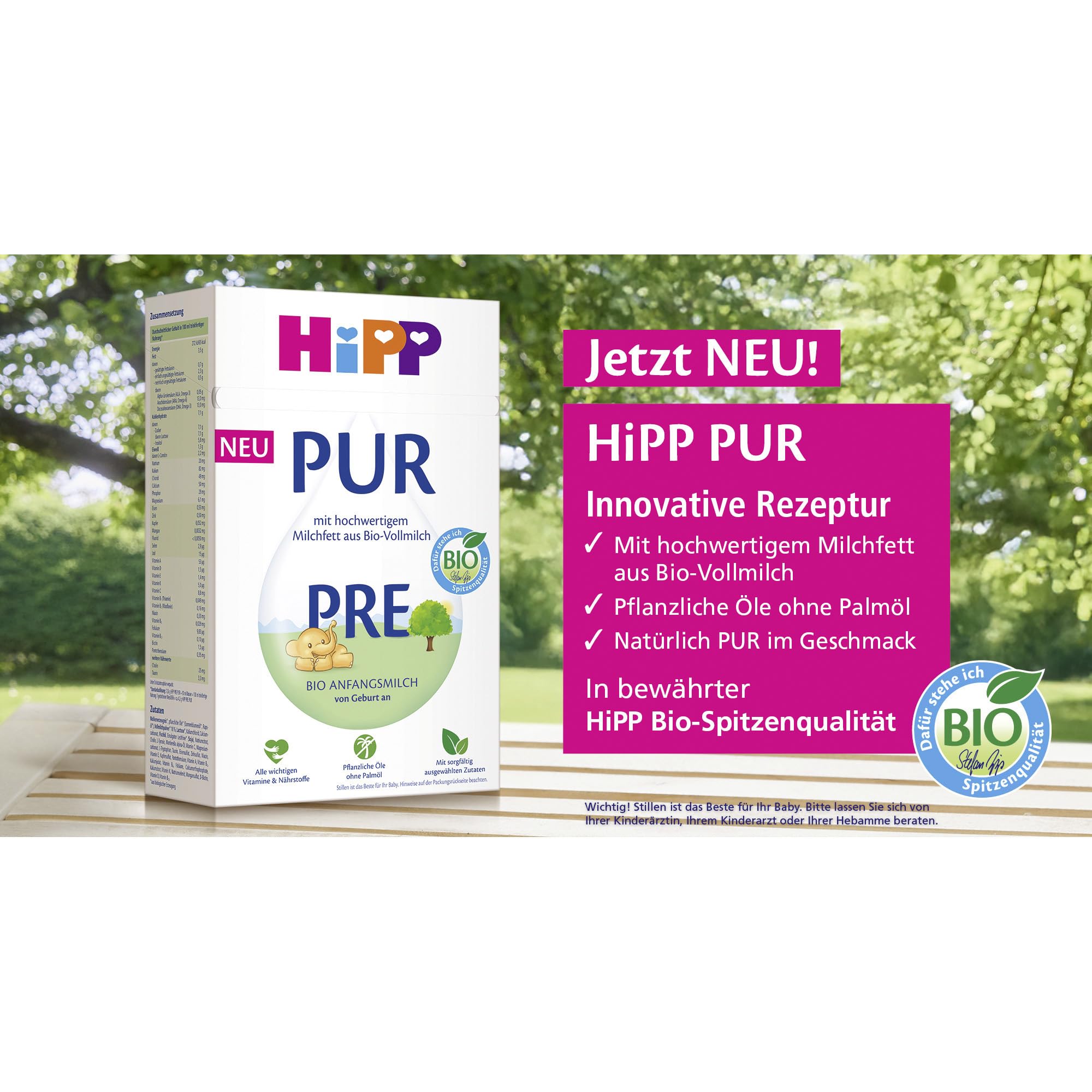 HiPP PRE PUR Anfangsmilch 5 x 500g, von Geburt an, Bio-Vollmilch, ohne Palmöl