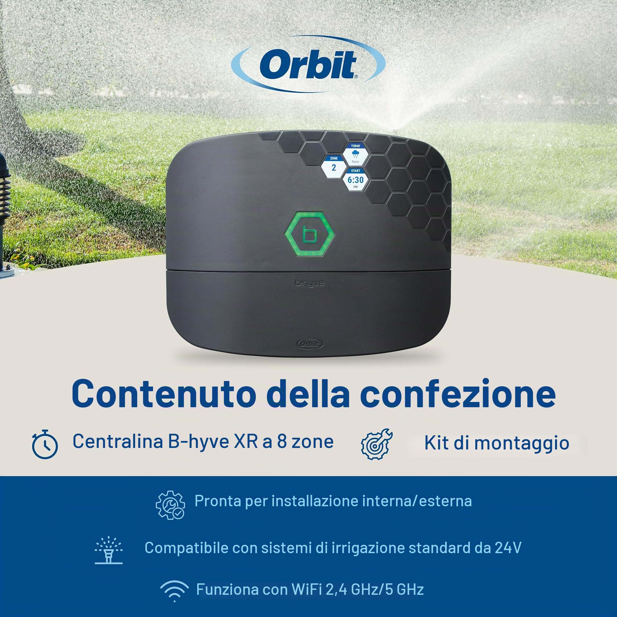Orbit 57985 B-hyve XR - Regolatore irrigatore intelligente a 8 zone per interni/esterni