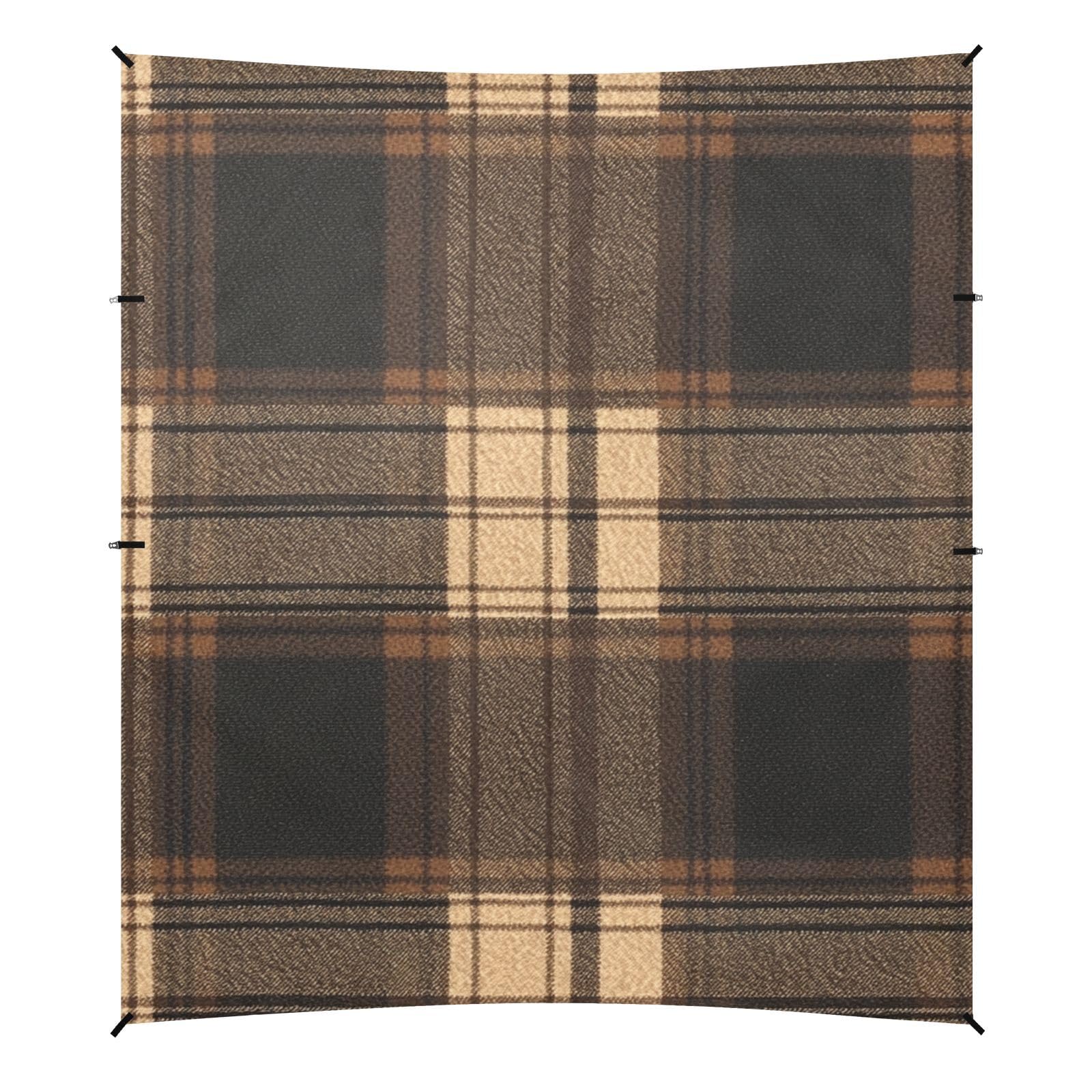 Saddlebrown Buffalo Plaid Check Tartan Scotland Foldable Beach Tent UPF50+ Protection Easy Setup Portable Sunshade Includes Sand Shovel, Sandbags, Stability Poles for Backyard, Grassland, Park