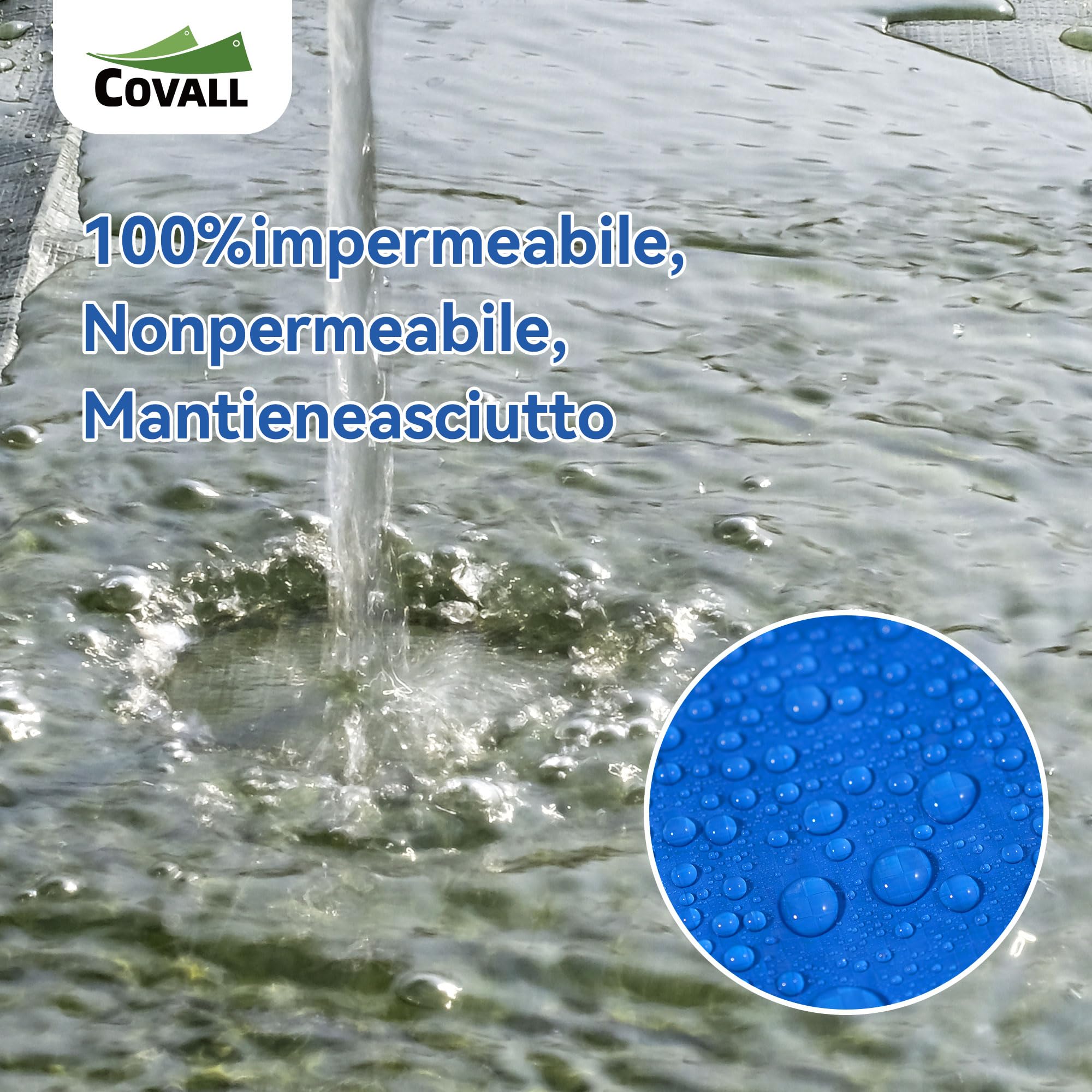 Telone blu 6x10m，75g/㎡ telo impermeabile esterno verde/blu,di plastica multifunzione anti-strappo UV con foro occhio coperchio,adatta per campeggio,giardino,legno,Copertina per furgone