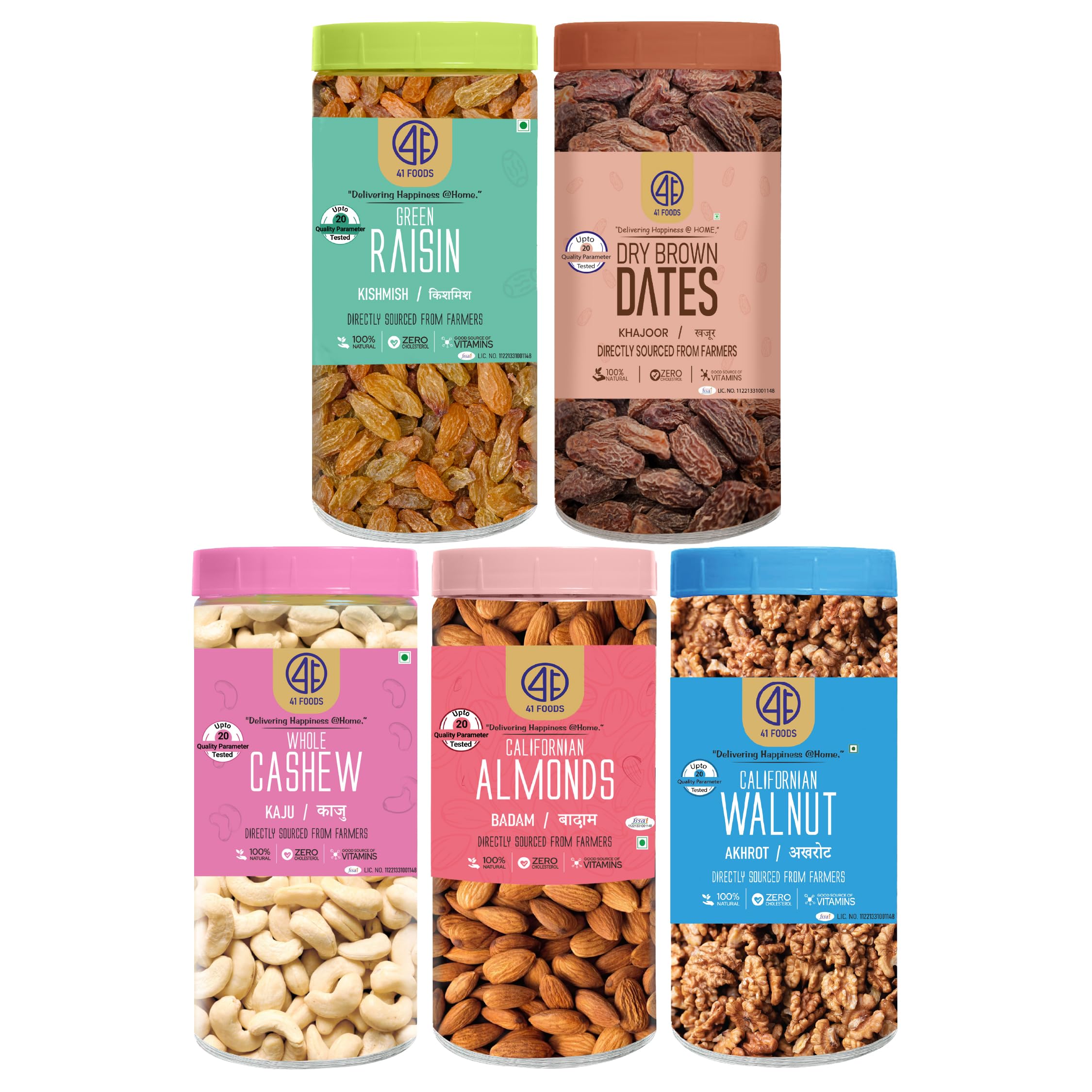 41 Foods Premium Dry Fruits Combo of Almonds Cashews Dry Dates Raisins and Walnuts | Pack of 5 | 200g Each | 1 KG-image-17