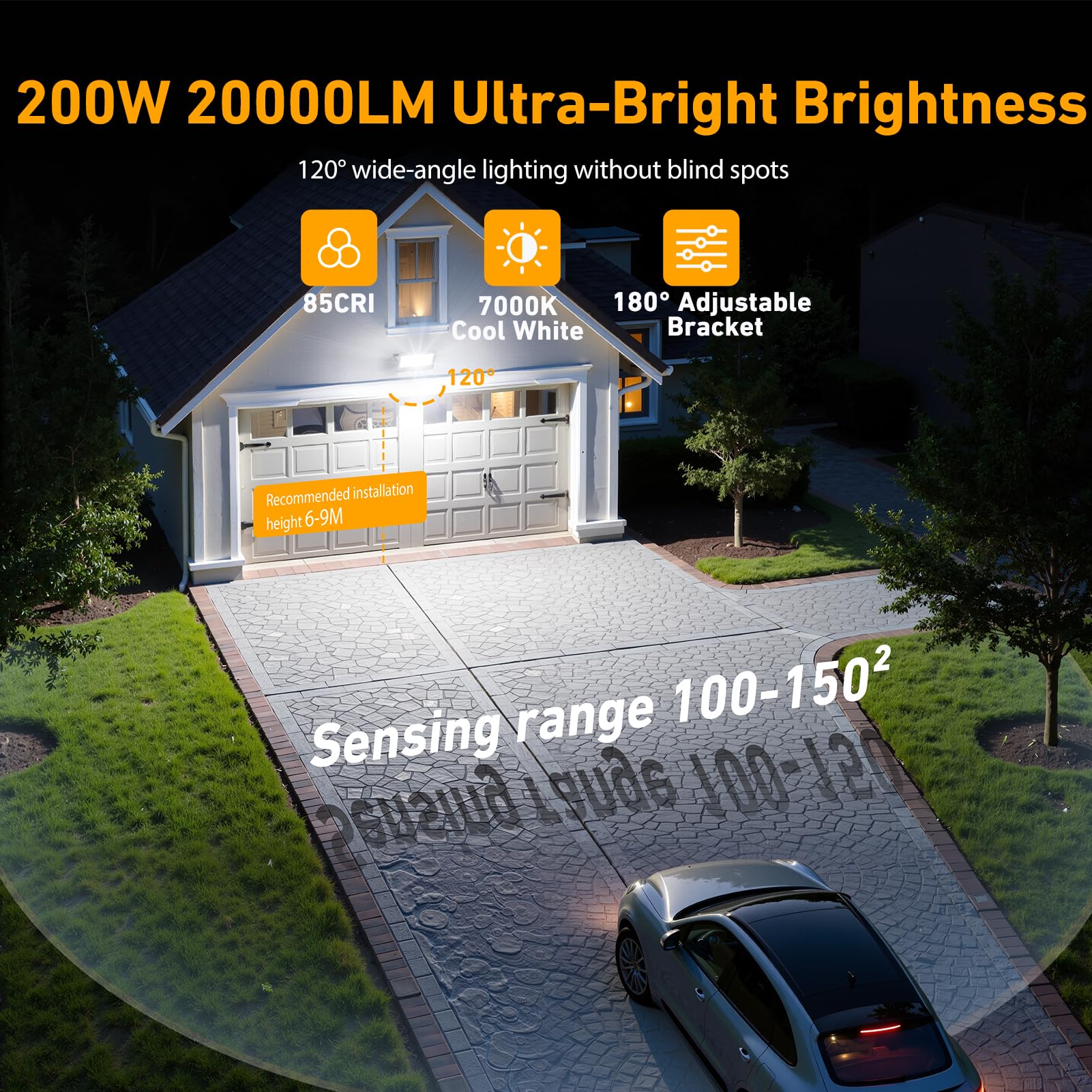 200W LED Strahler Außen - 2 Stück 20000LM 360 LEDs Superhelles LED Fluter Außen, Außenstrahler Wasserdicht IP67, 7000k Kaltweiß Aussenstrahler Scheinwerfer für Garagen, Höfe, Straßen, Stadien