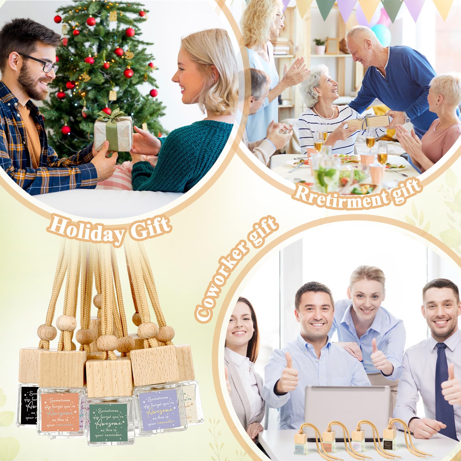 Funnymoom 30 piezas de regalo de equipo, regalos de agradecimiento a granel, difusor de aire para coche, botellas difusoras de vidrio, difusor de aceite, colgante de perfume para coche, regalo de