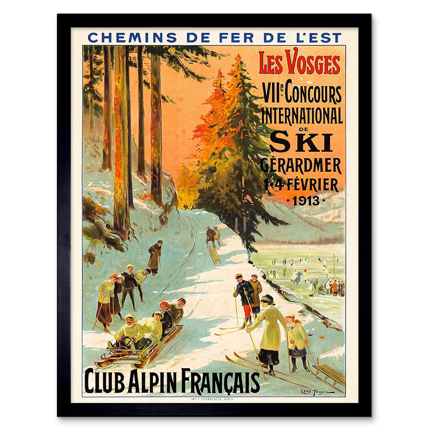 Wee Blue Coo Advert Ski Contest Vosges France Alpine Club Winter Sport Art Print Framed Poster Wall Decor 12X16 Inch