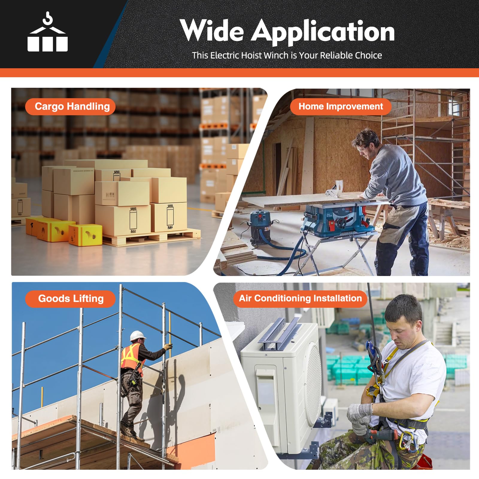 Electric Hoists, 1100lbs Electric Hoist Winch, 2 in 1 Portable Power Winch, Crane Lift 16ft/min for Factory Warehouse for Equipment Lifting and Traction Operations (Wireless Control)