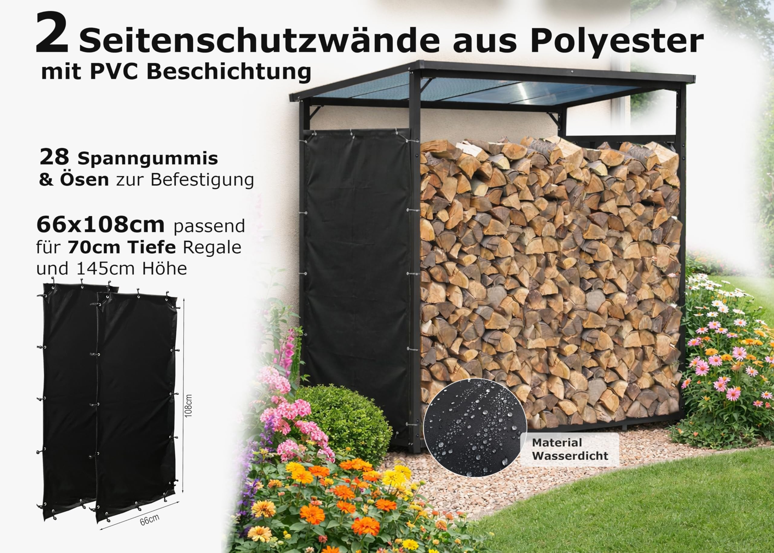 Set di Protezione dalle intemperie 66 x 108 cm 70 x 145 cm 2 Lati per mensole Legna da ardere