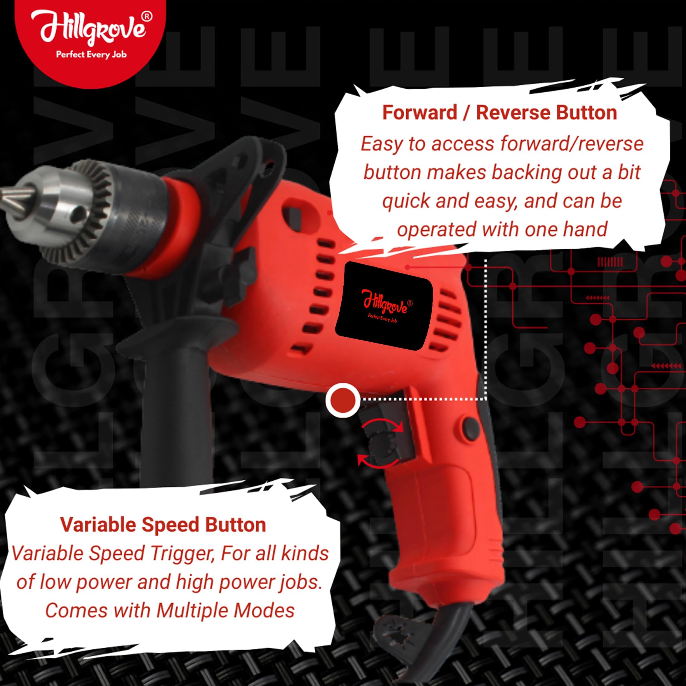 Hillgrove Drill Machine - 700W Power & 9 Drill Bits -5