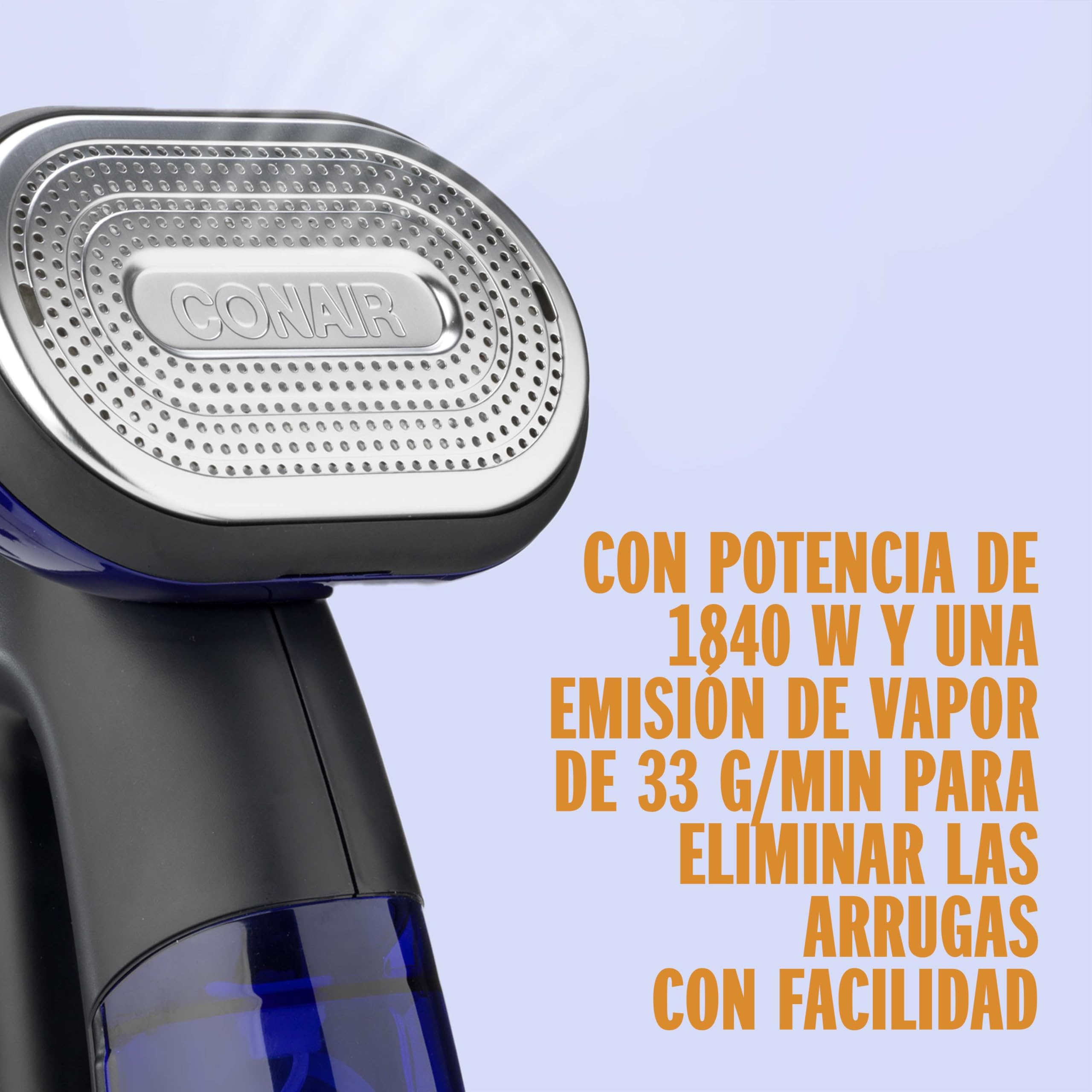 Conair GS108E Plancha de Vapor Vertical y Horizontal Steam & Iron Turbo 2 in 1, Vaporizador de Ropa, 1840 W, Elimina el 99,9% de las bacterías, Ideal para viajes y hogar