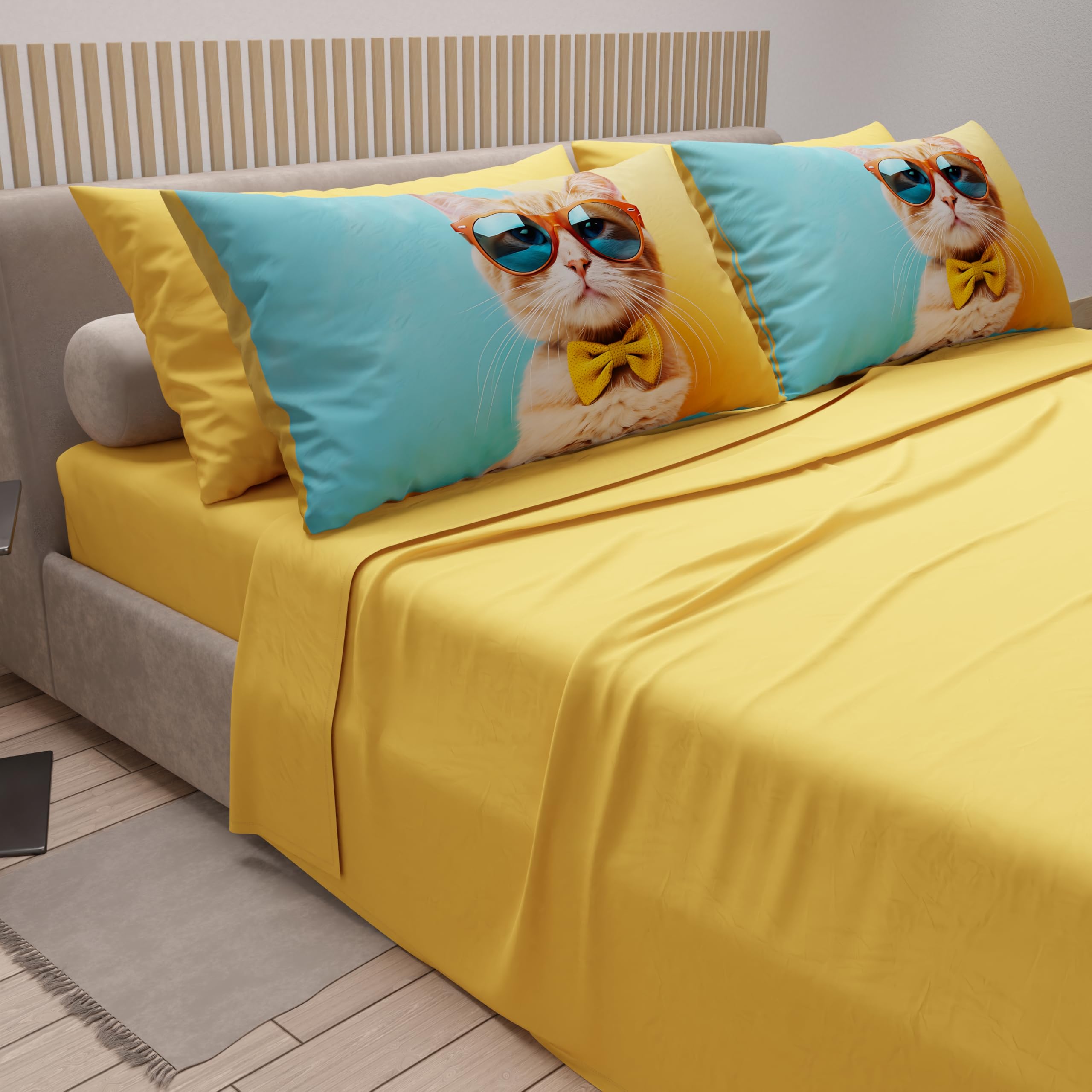 PETTI Artigiani Italiani, Animal Bed Linen with Cats in Cotton with Pillowcases in Digital Print, Single Bed Sheet - Image 2